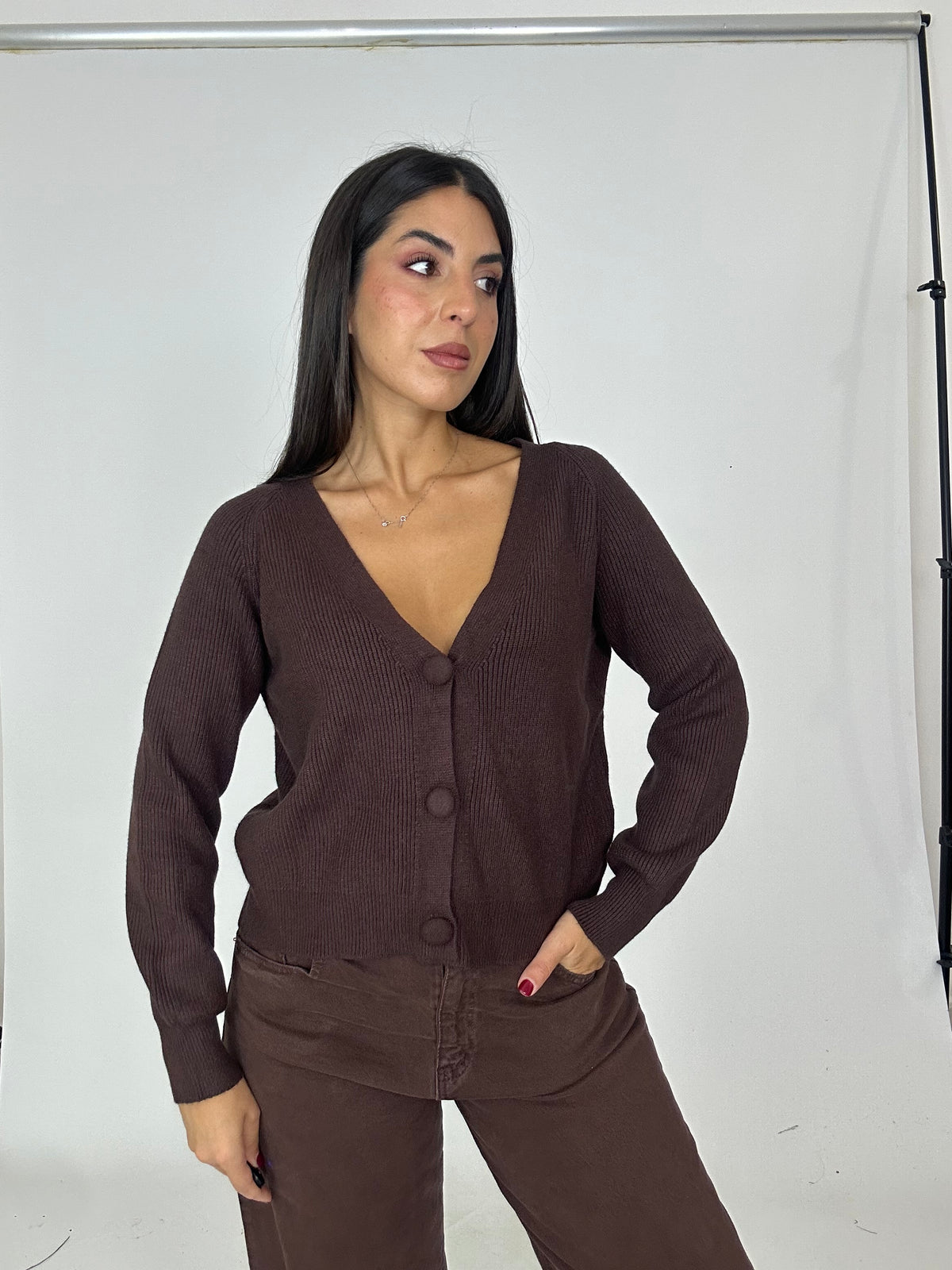 Cardigan in lana marrone