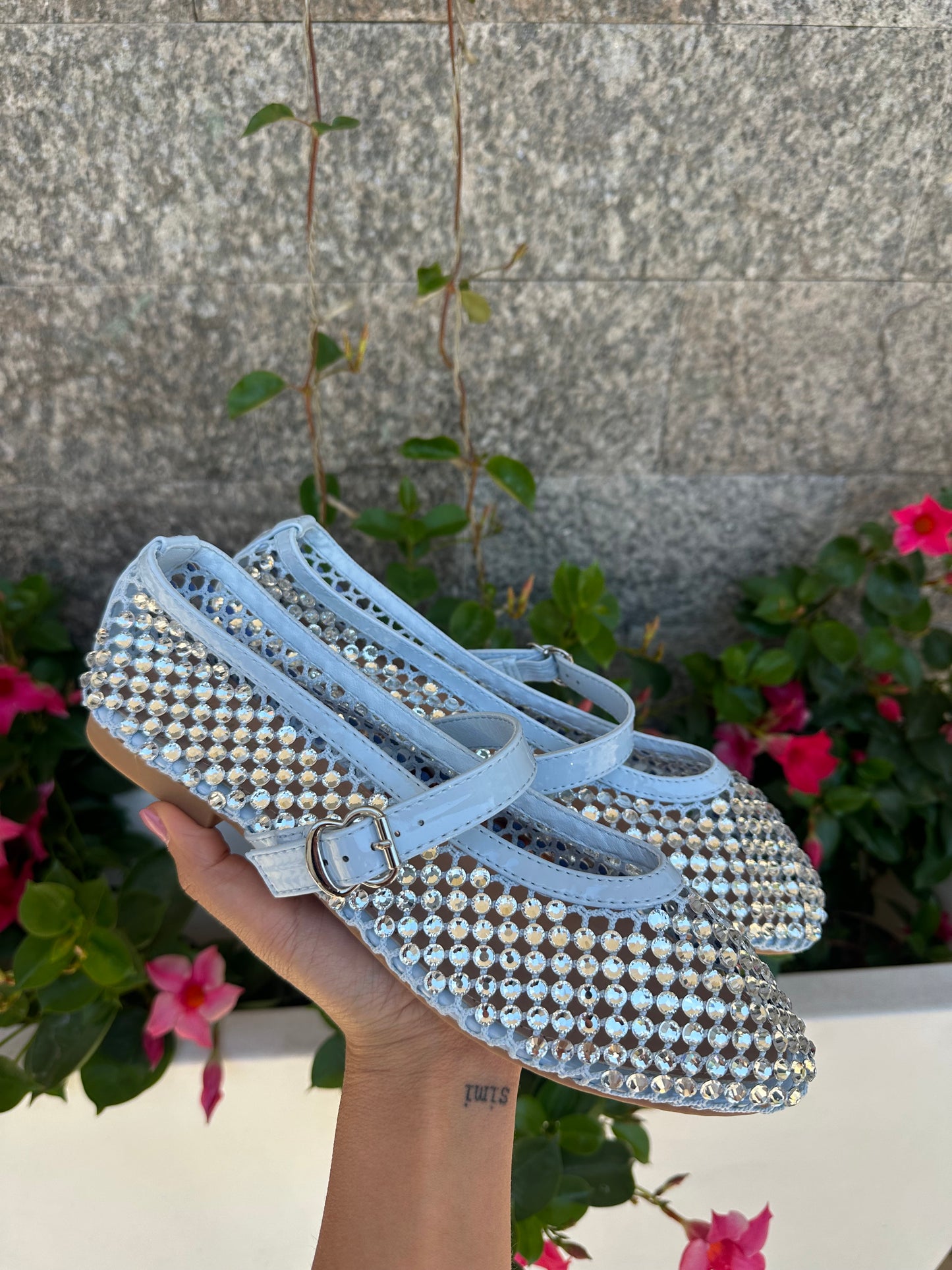 Ballerine azzurre brillantinate