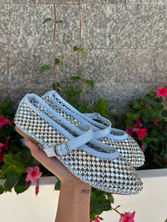 Ballerine azzurre brillantinate