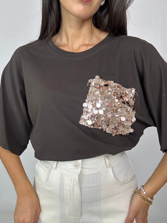 Maglia con tasca paillettes