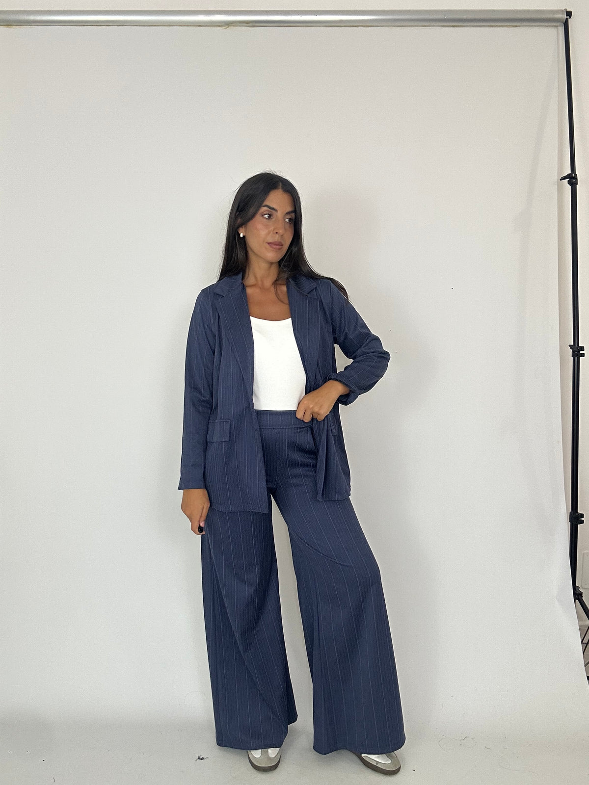 Tailleur gessato blu