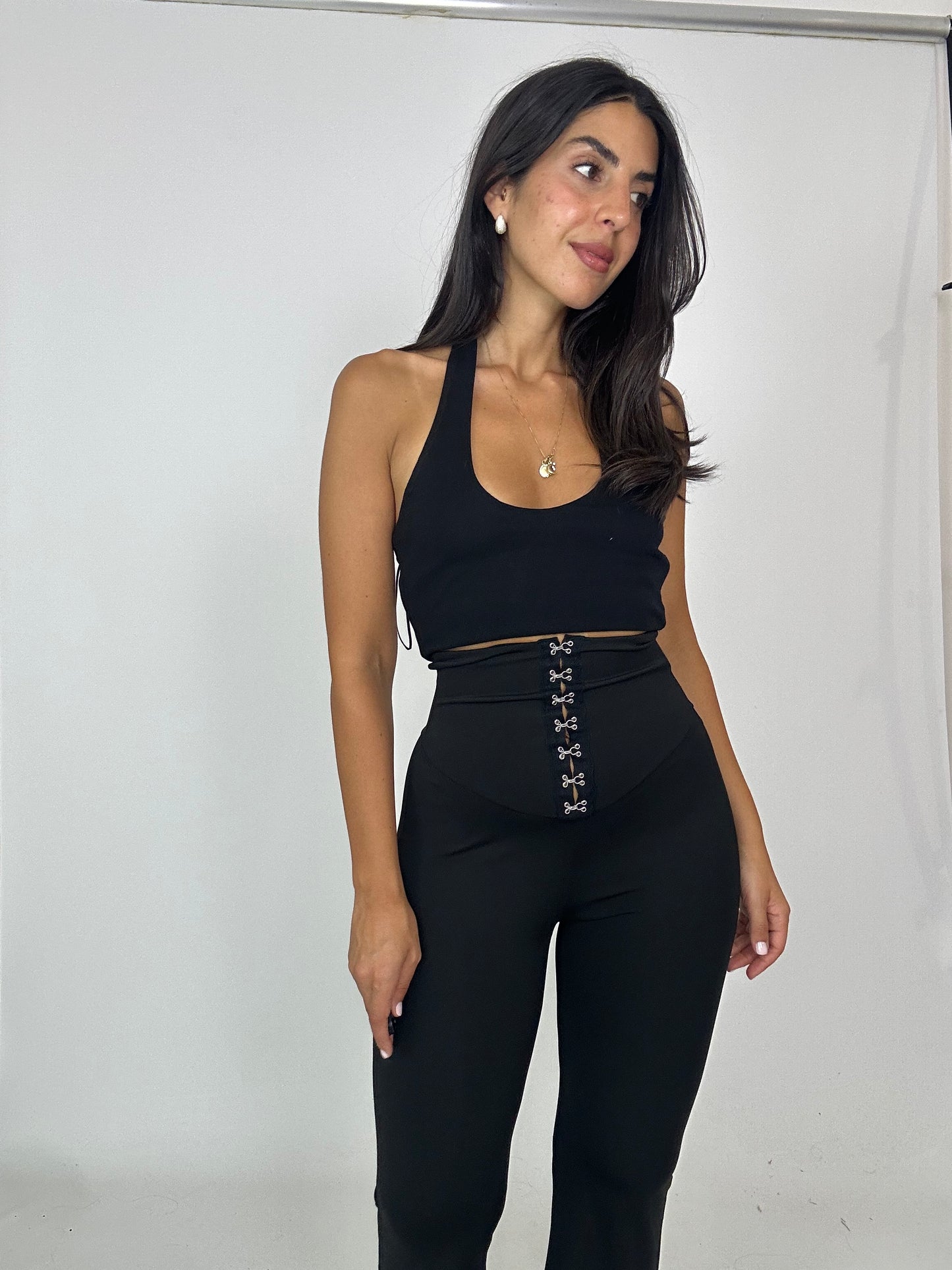 Pantalone elastico vita alta nero