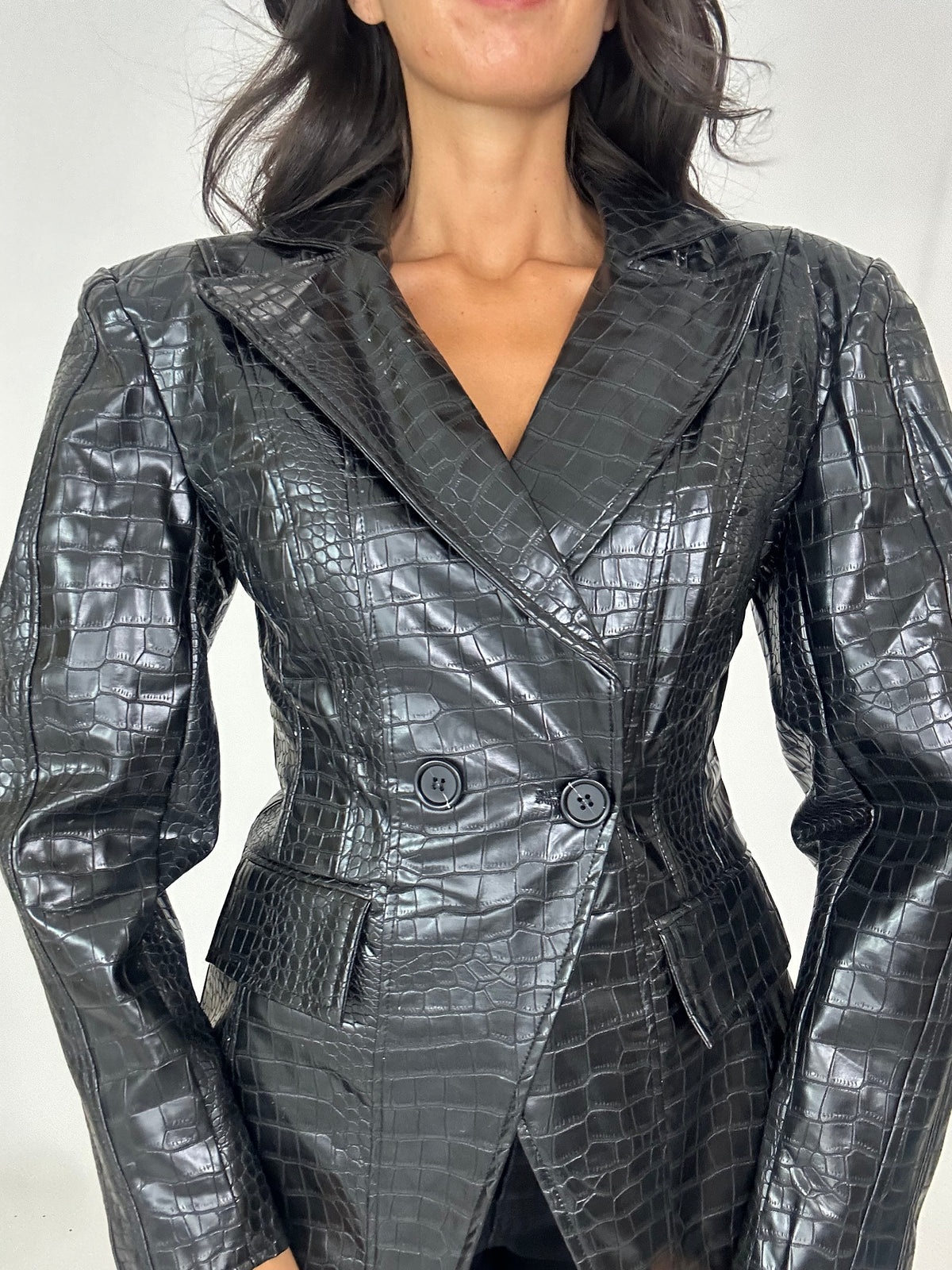 Blazer nero eco pelle avvitato