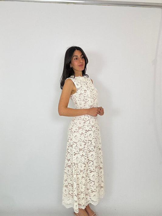 Abito midi elegante in pizzo foderato