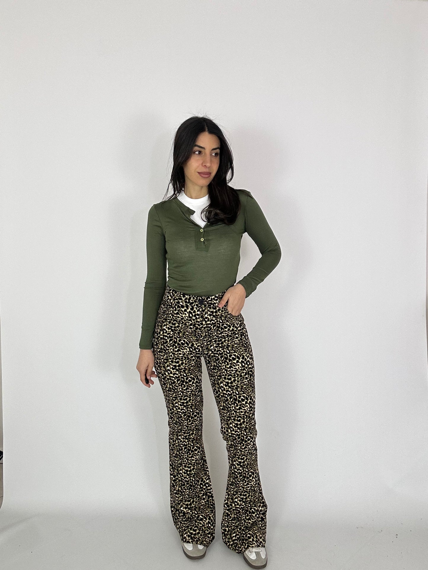 Pantalone a costine-leopardato