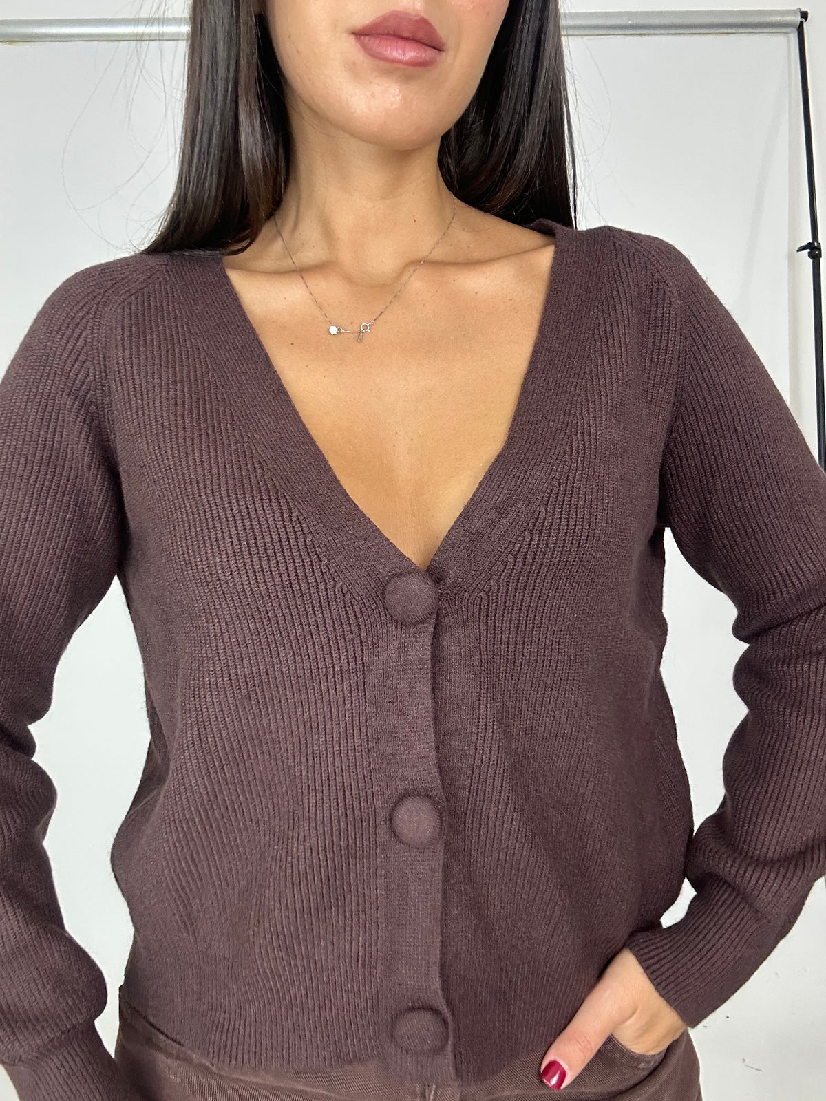 Cardigan in lana marrone