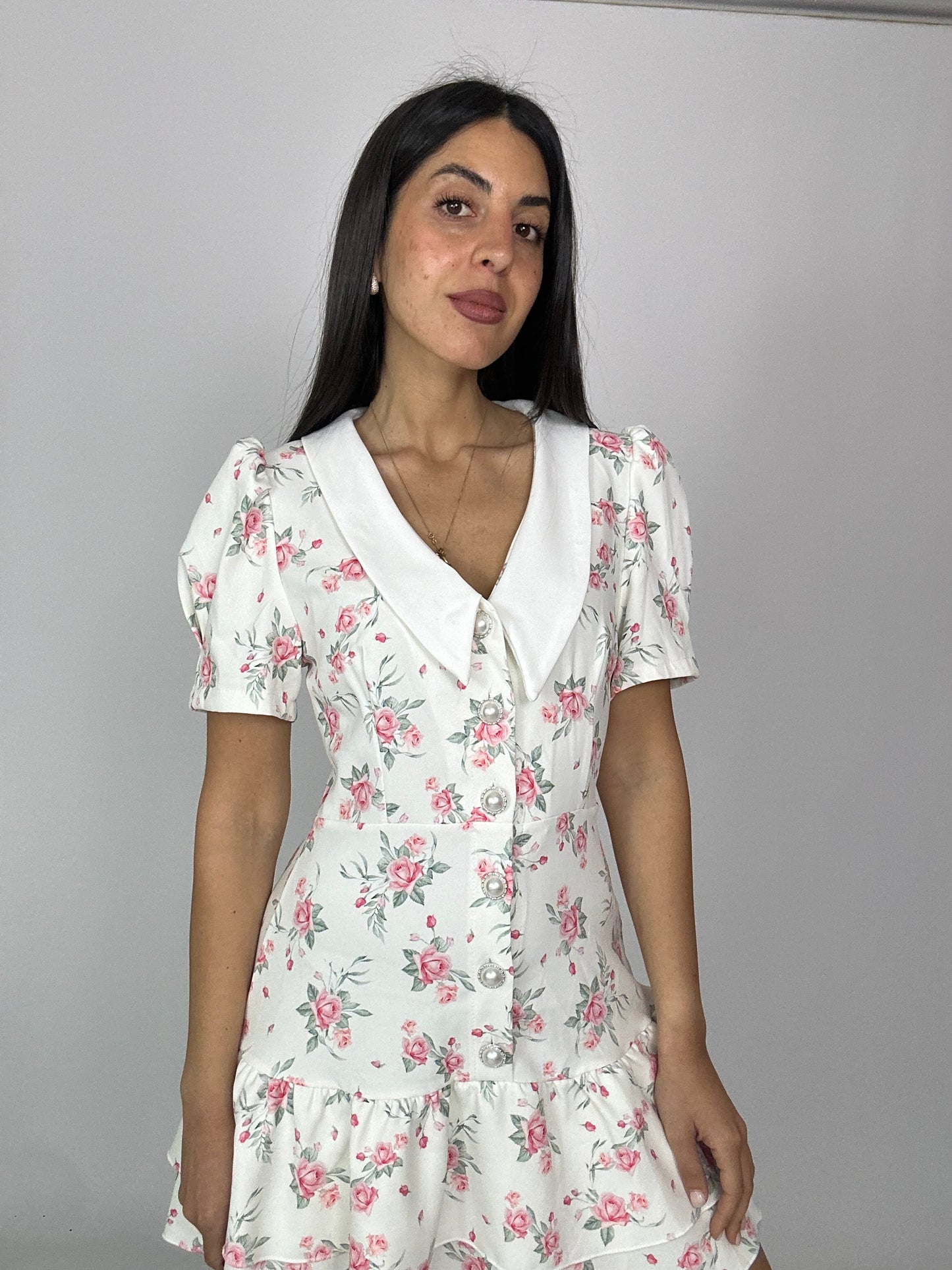 Vestito fiori con colletto