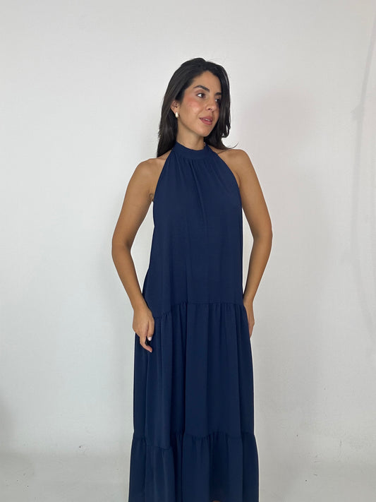 Abito scollato blu