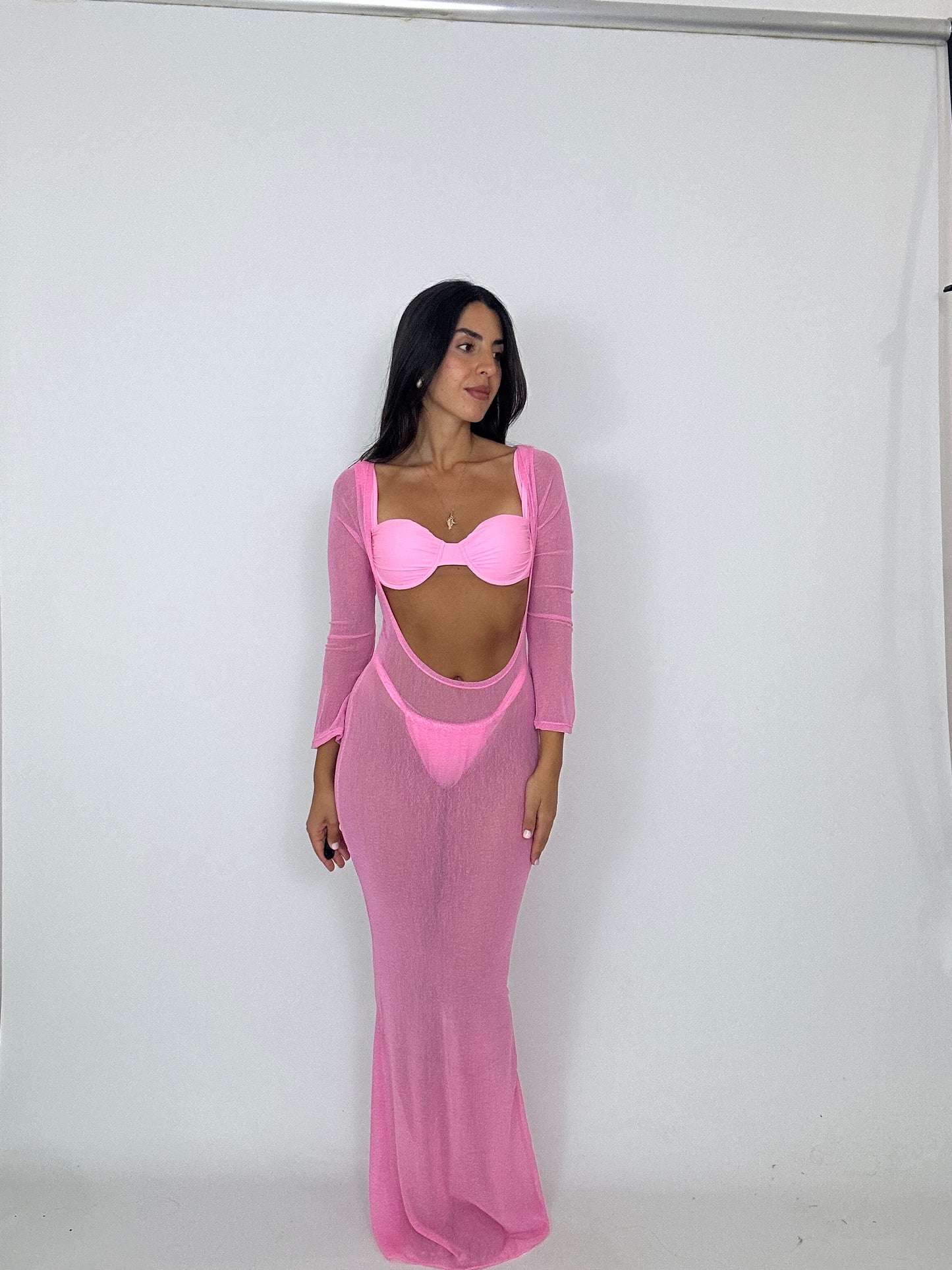 Costume più abito velato rosa