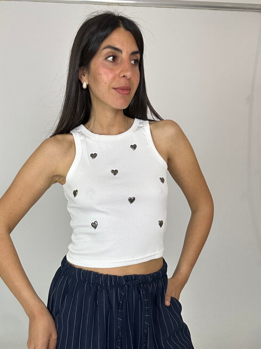 Canotta in cotone con cuori