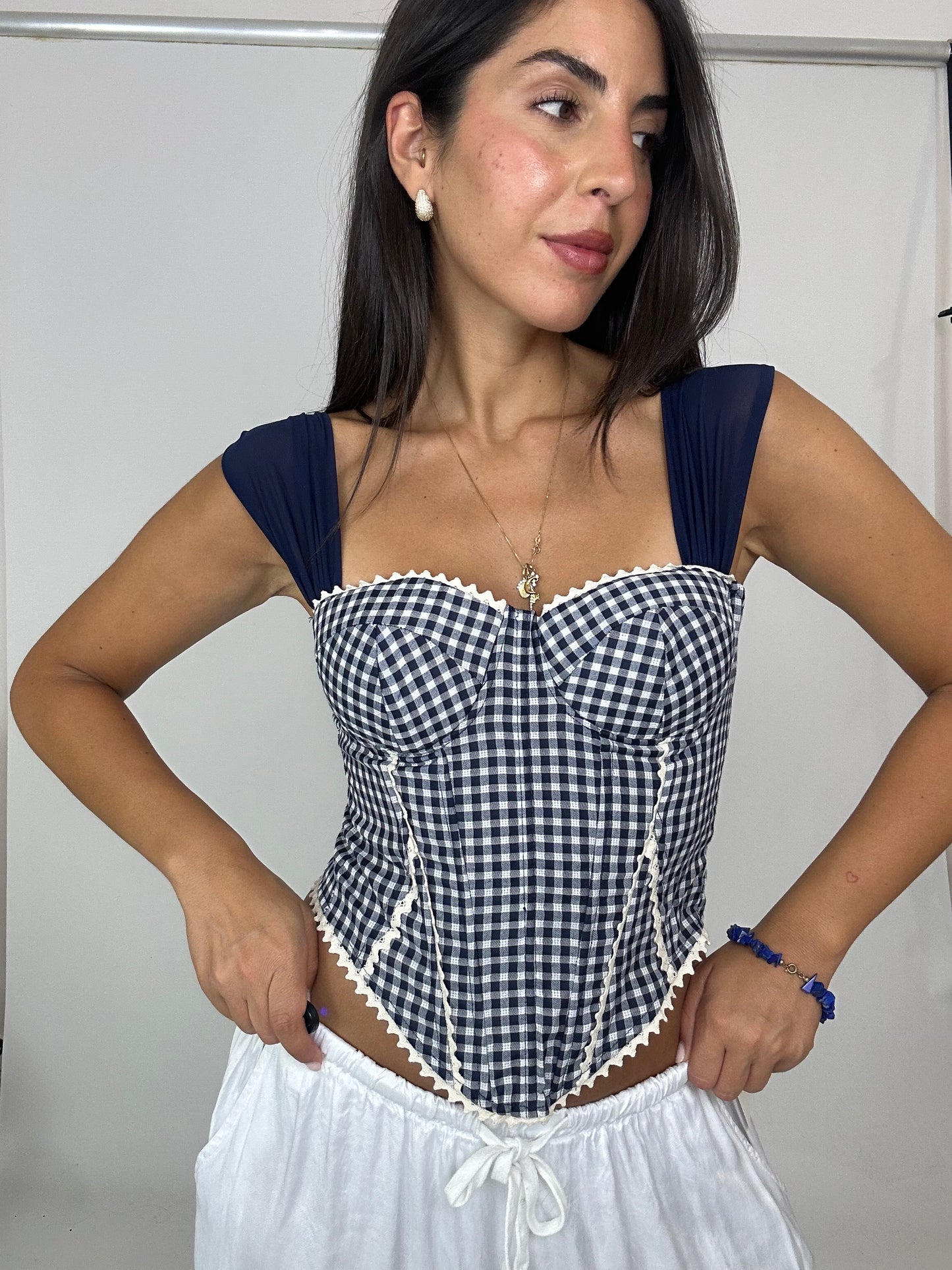 Corsetto blu e bianco quadretti