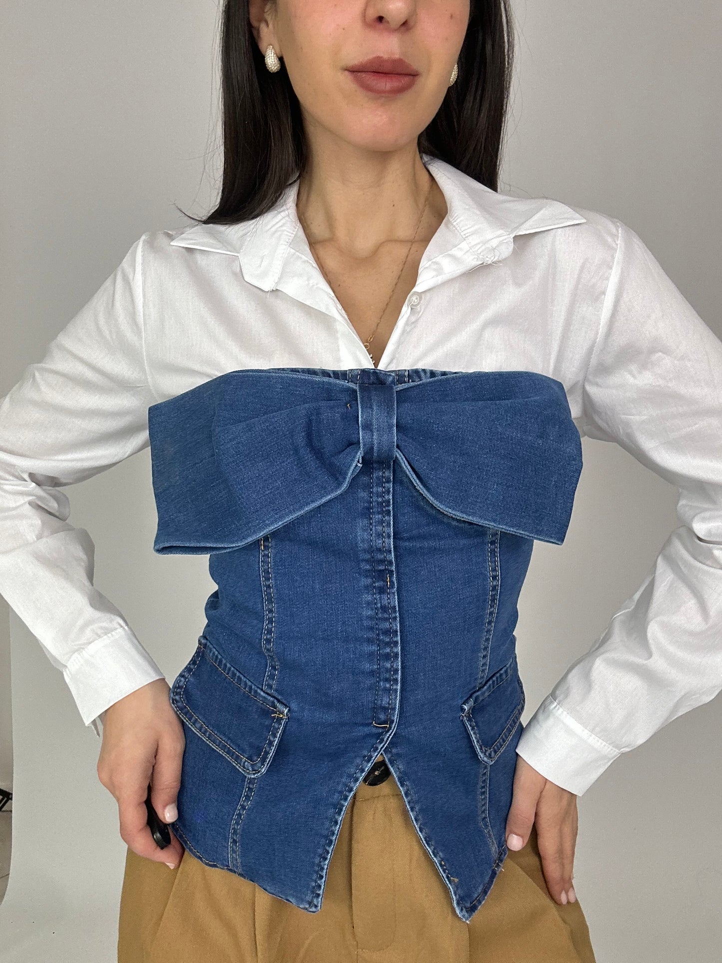 Corsetto denim fiocco