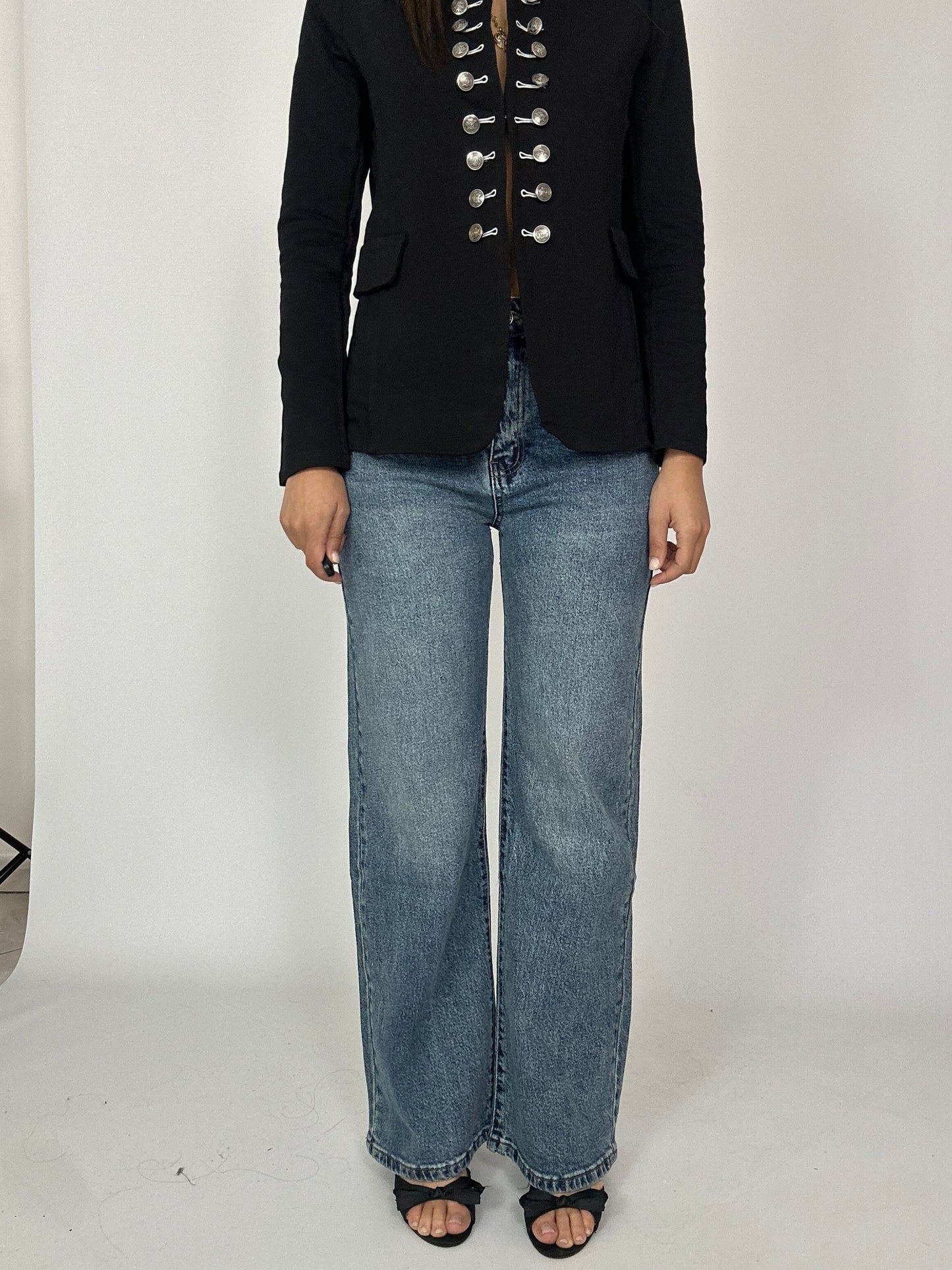 Jeans dritto vita alta blu