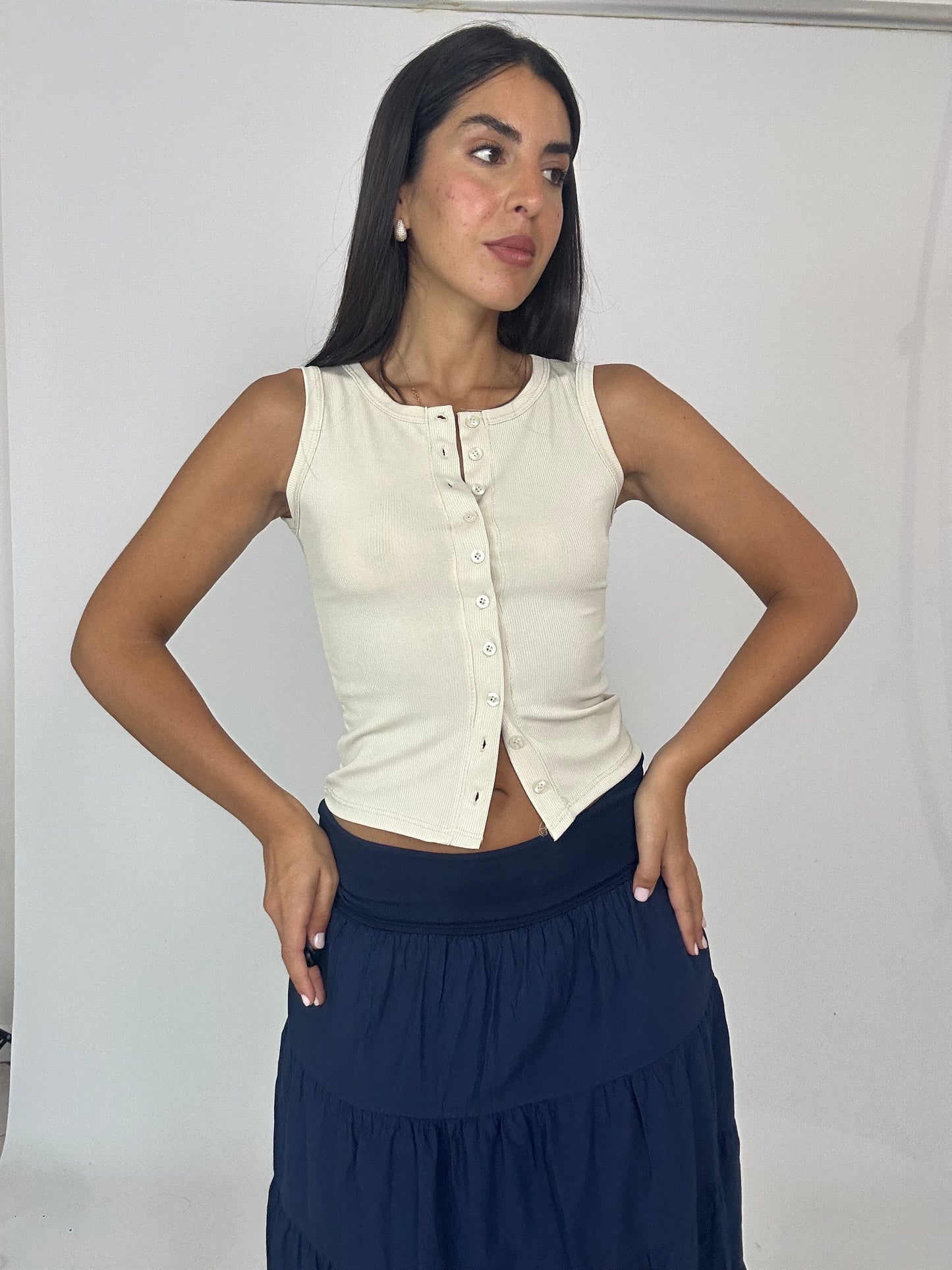 Canotta costine beige