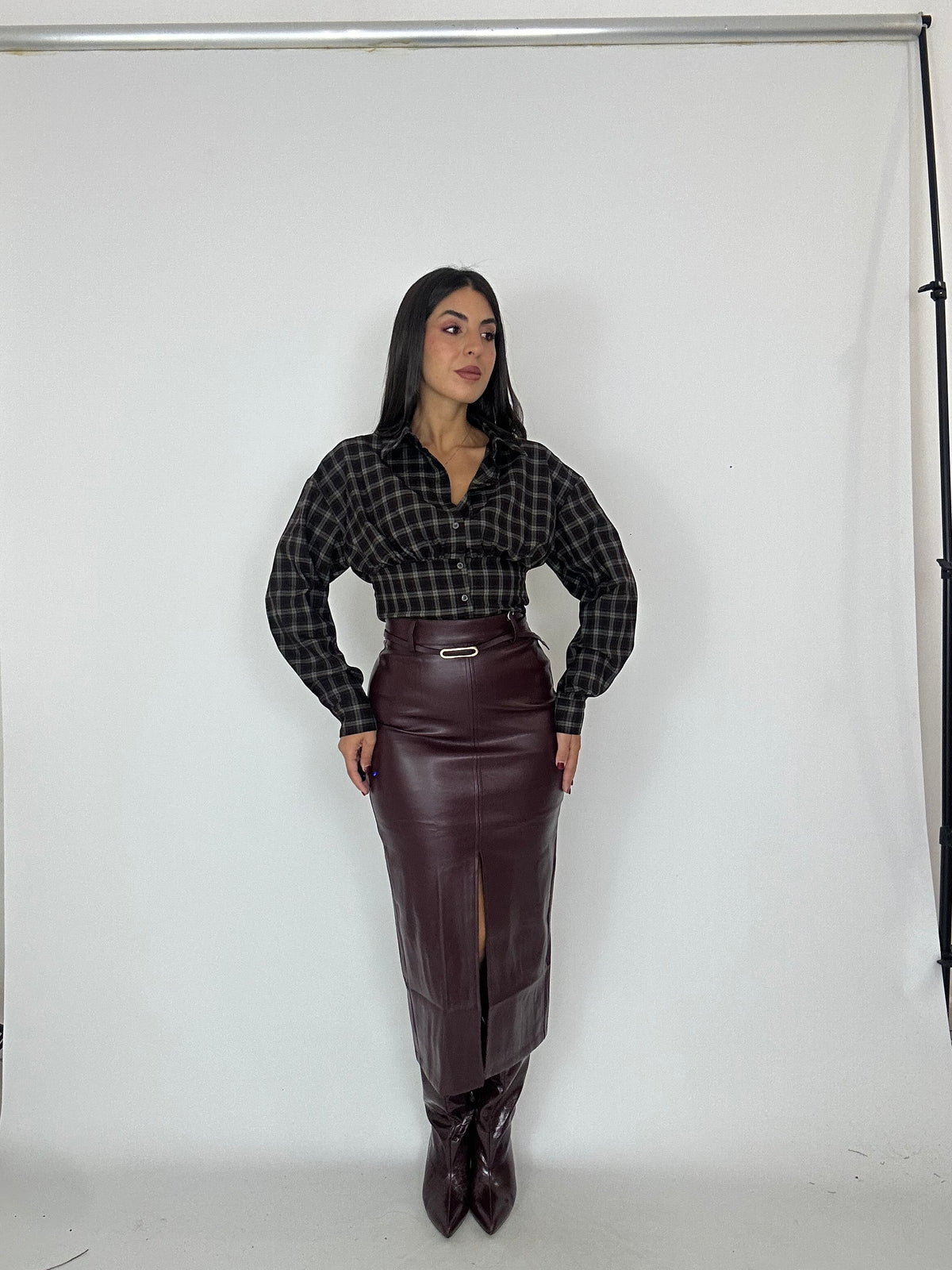 Gonna midi eco pelle vinaccio