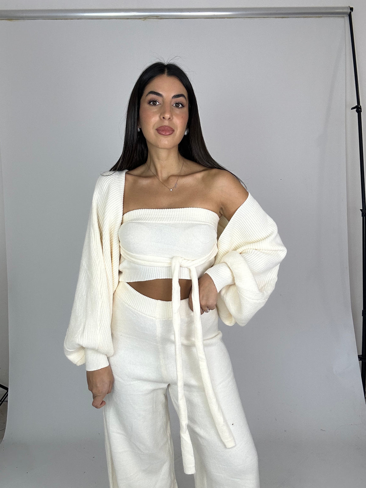 Coordinato lana 3 pezzi panna