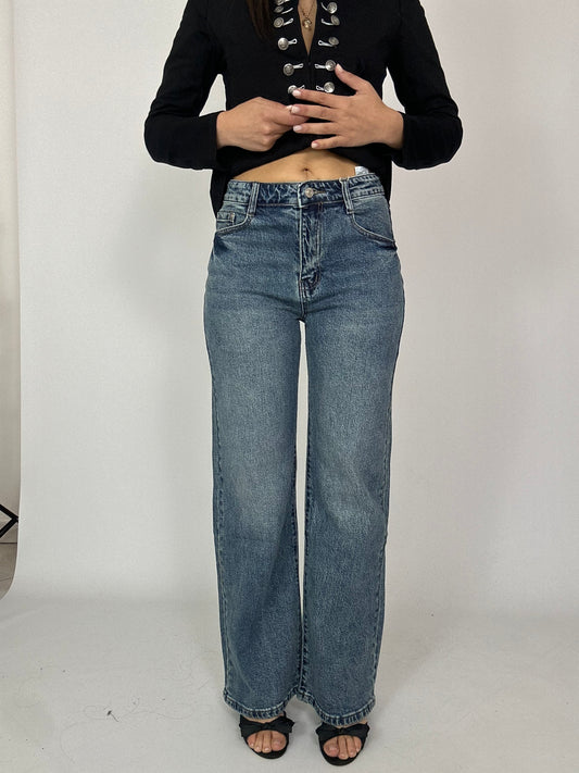 Jeans dritto vita alta blu