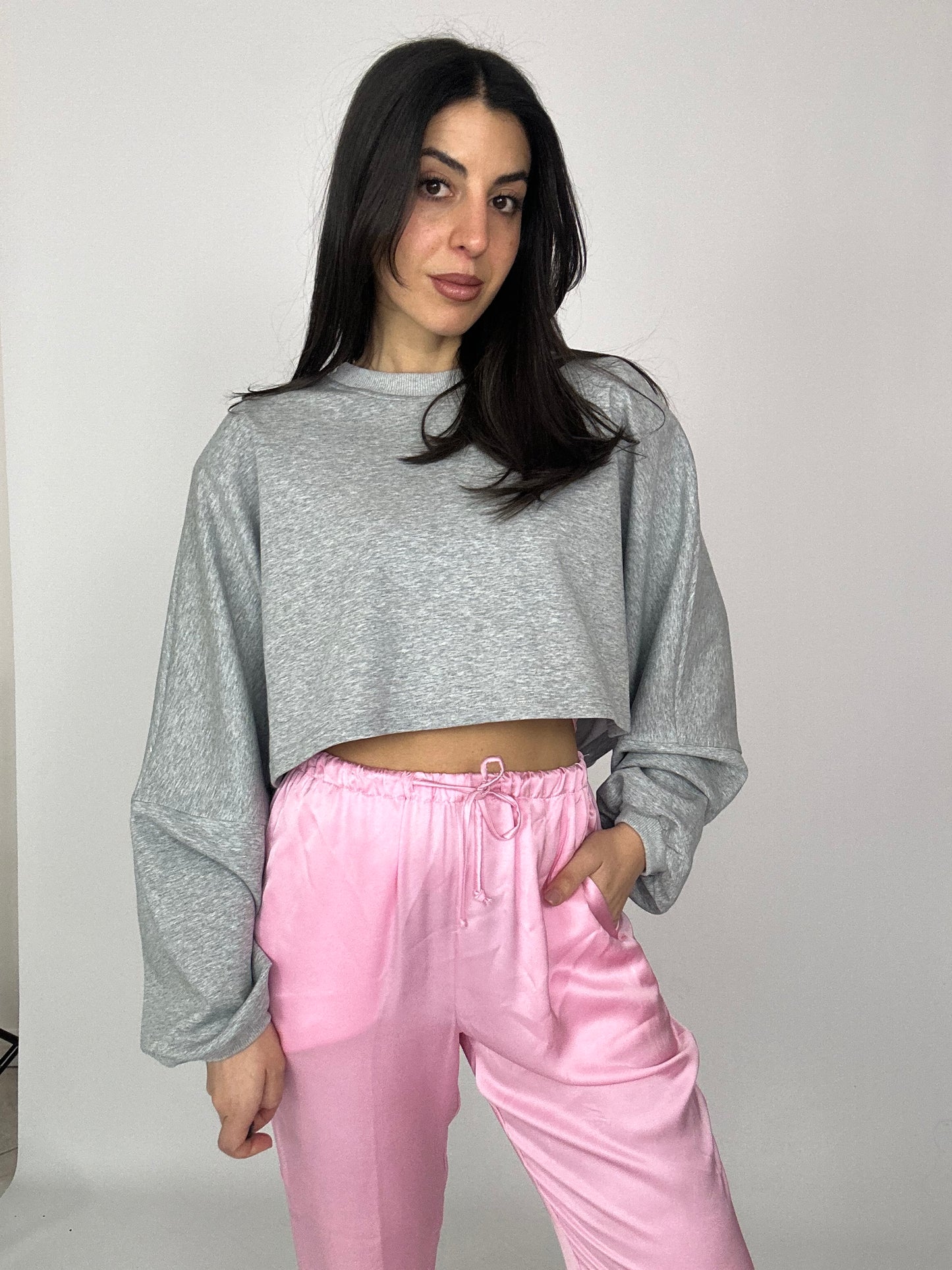 Pantalone in raso lumina rosa