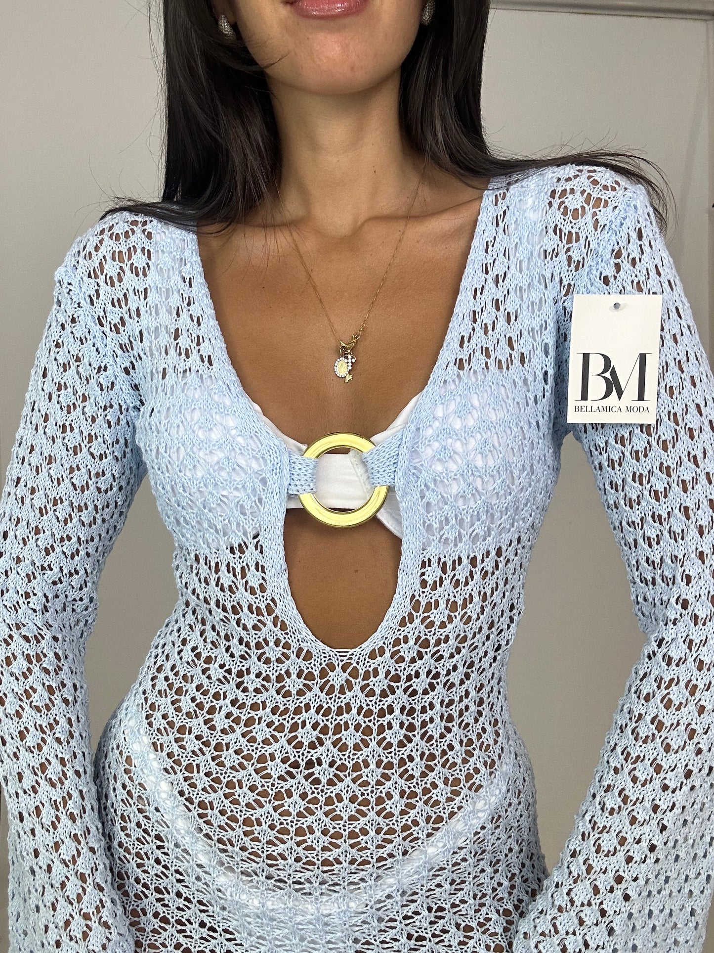 Copri costume traforato azzurro