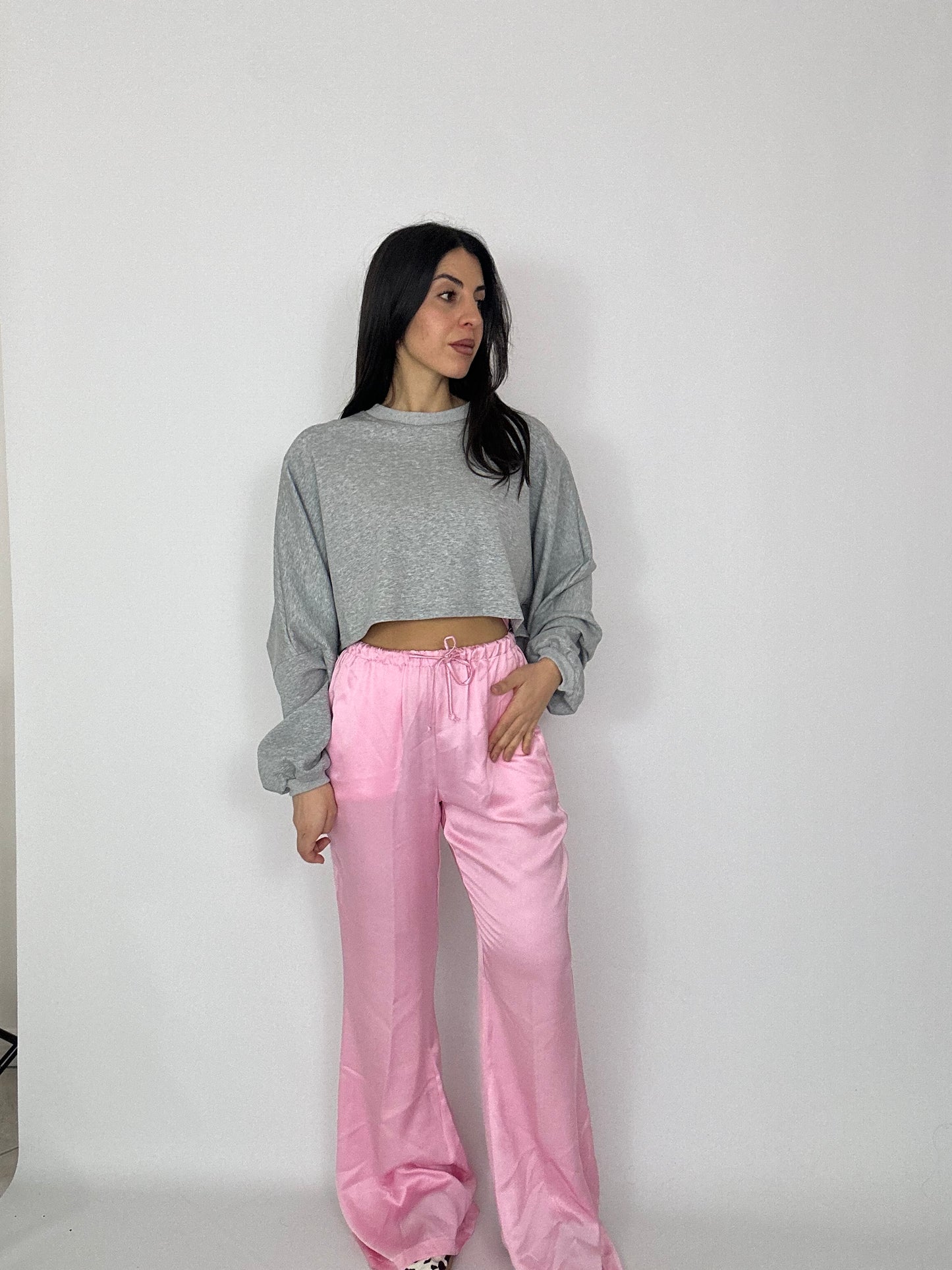 Pantalone in raso lumina rosa