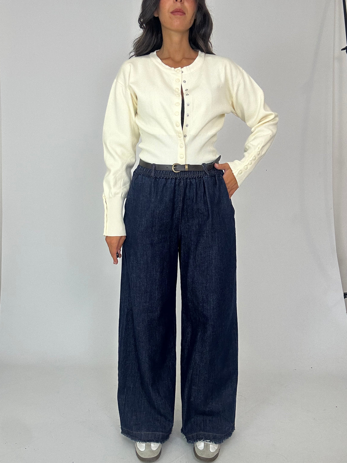 Jeans gamba larga senza bottone