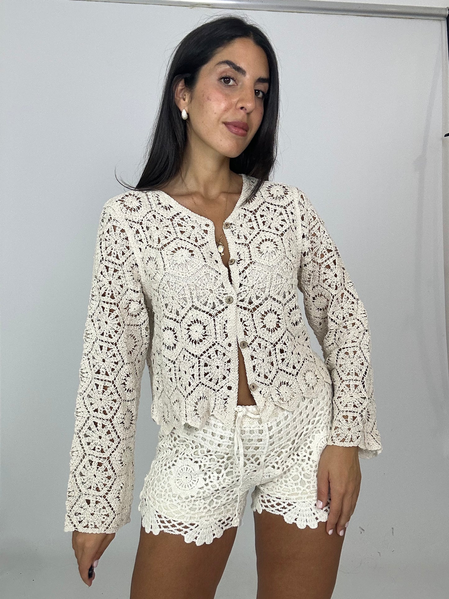Cardigan macrame’ beige