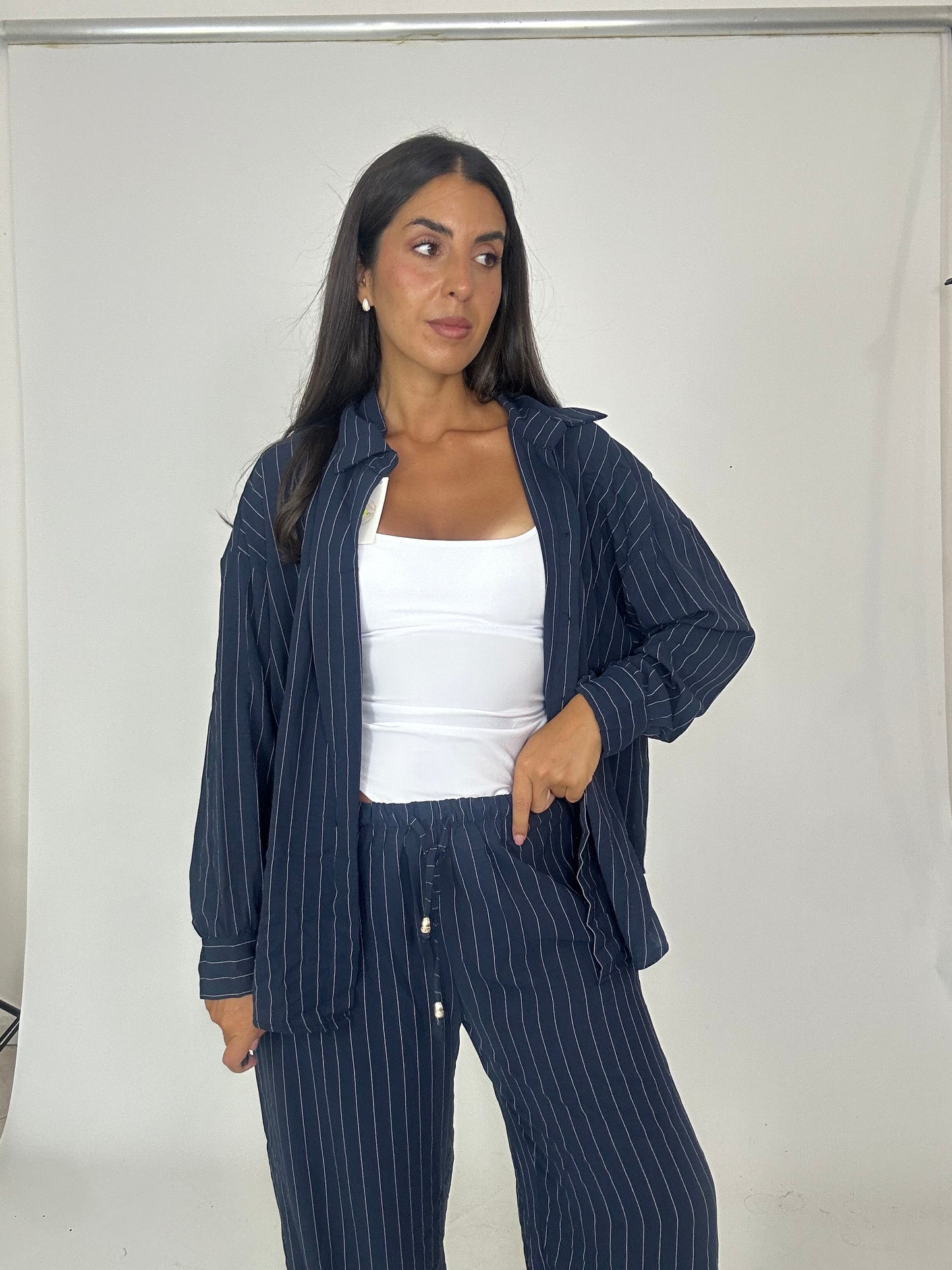 Completo leggero gessato blu camicia/pantalone
