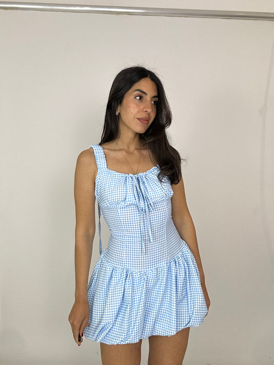 Vestito quadretti azzurro e bianco