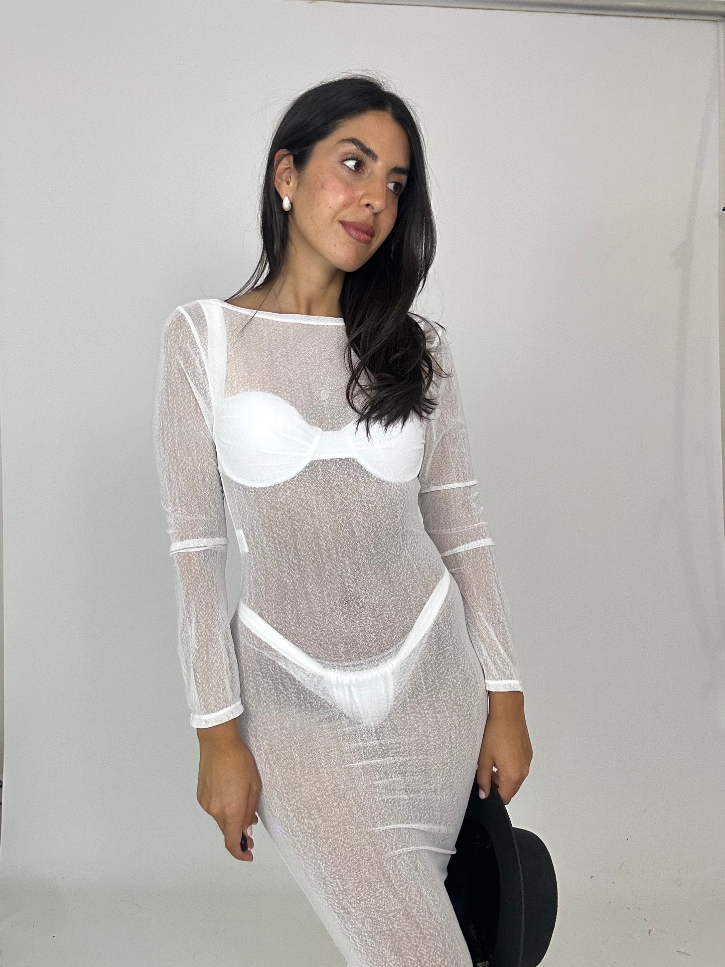 Set costume più vestito bianco velato