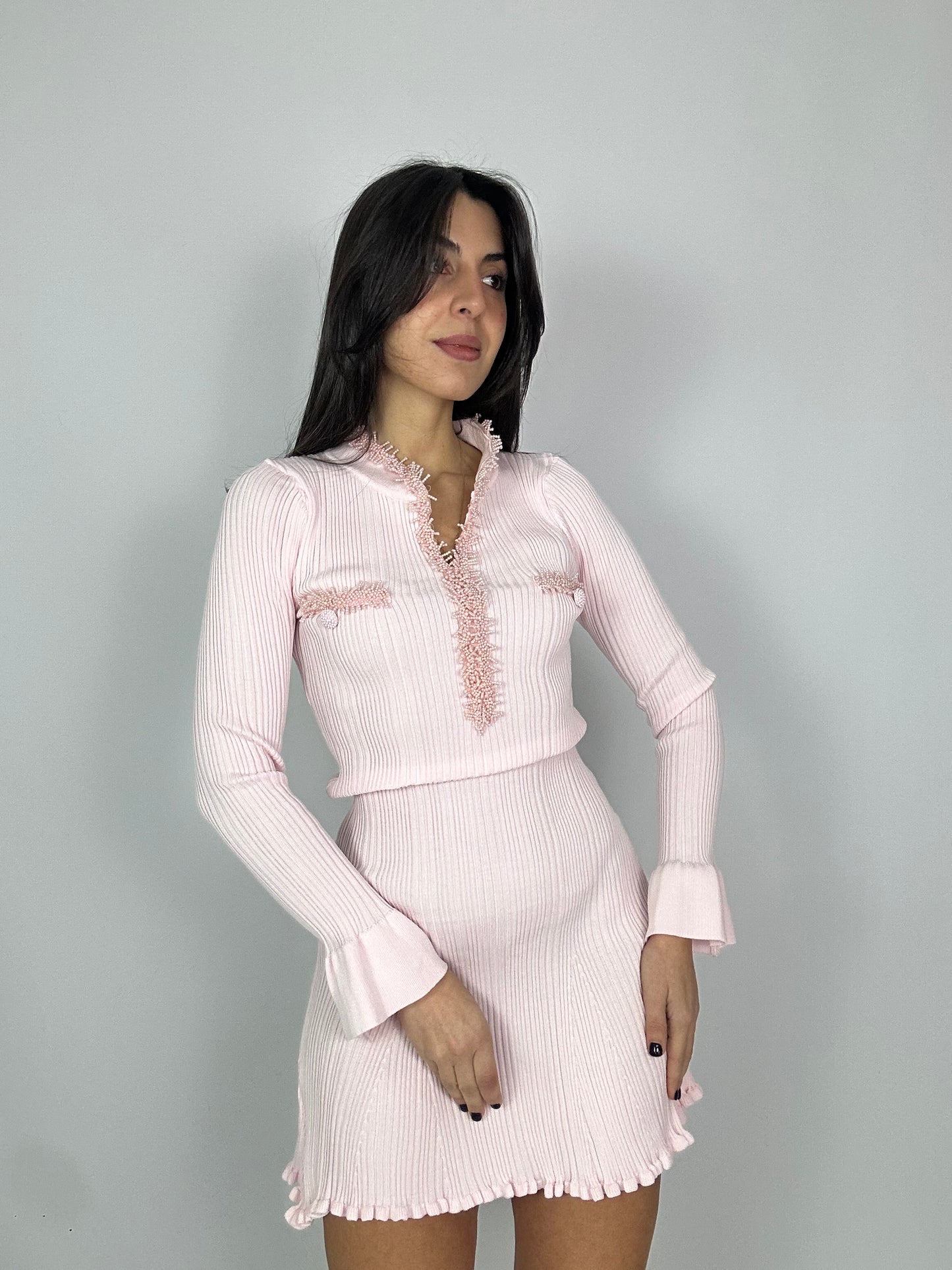 Abito a costine in cotone rosa