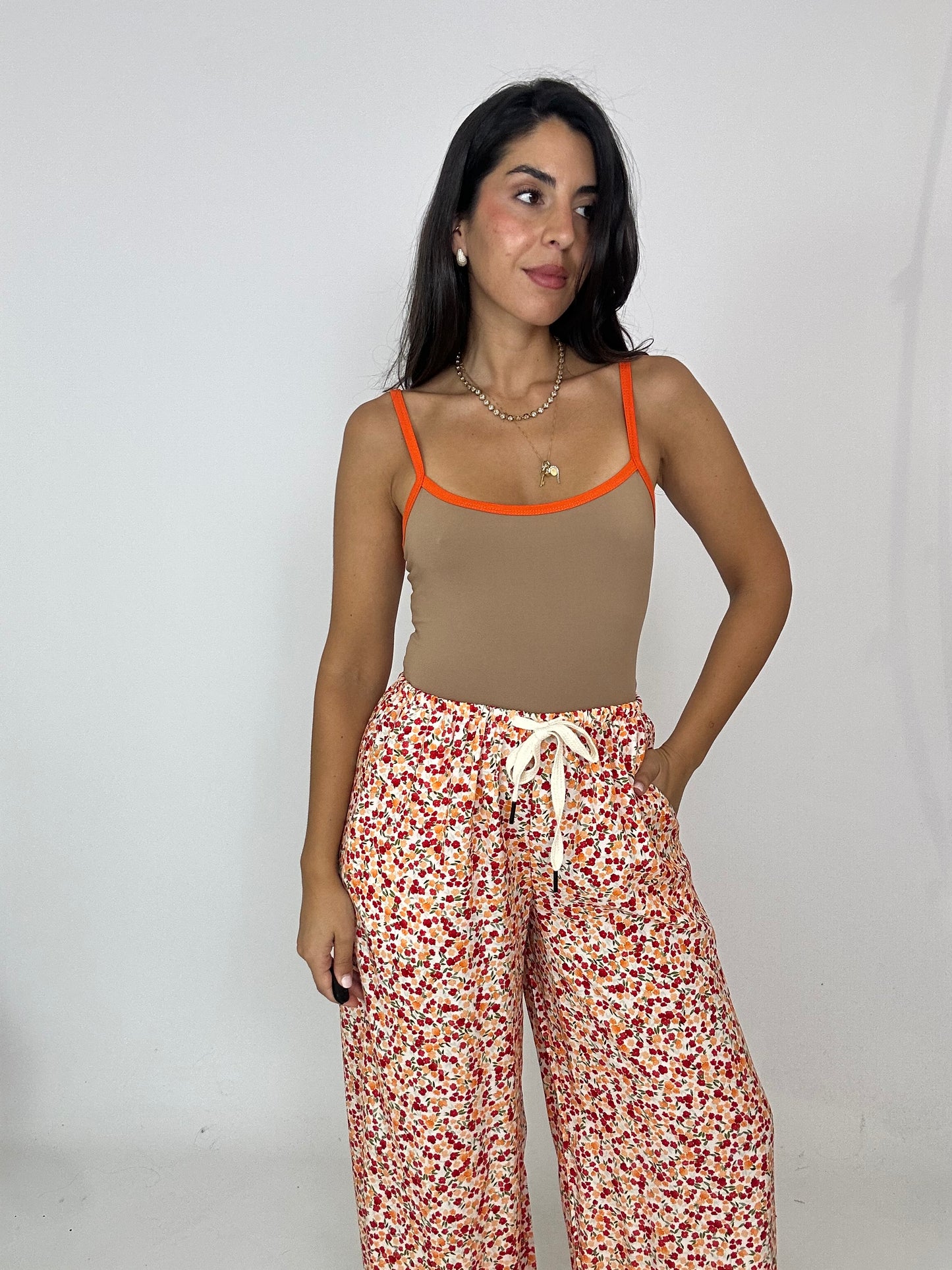 Pantalone fiori arancione
