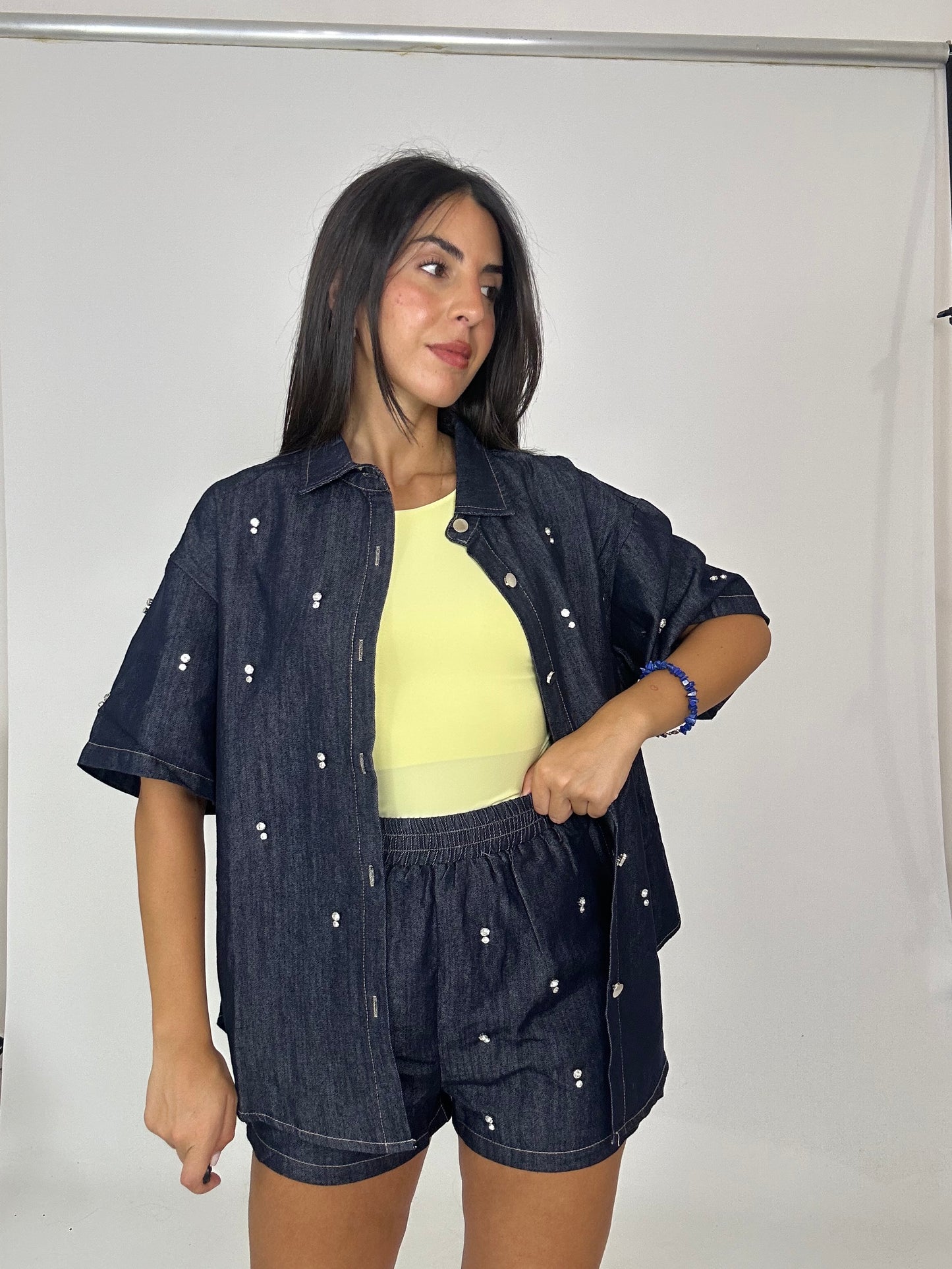 Coordinato Denim con camicia e strass