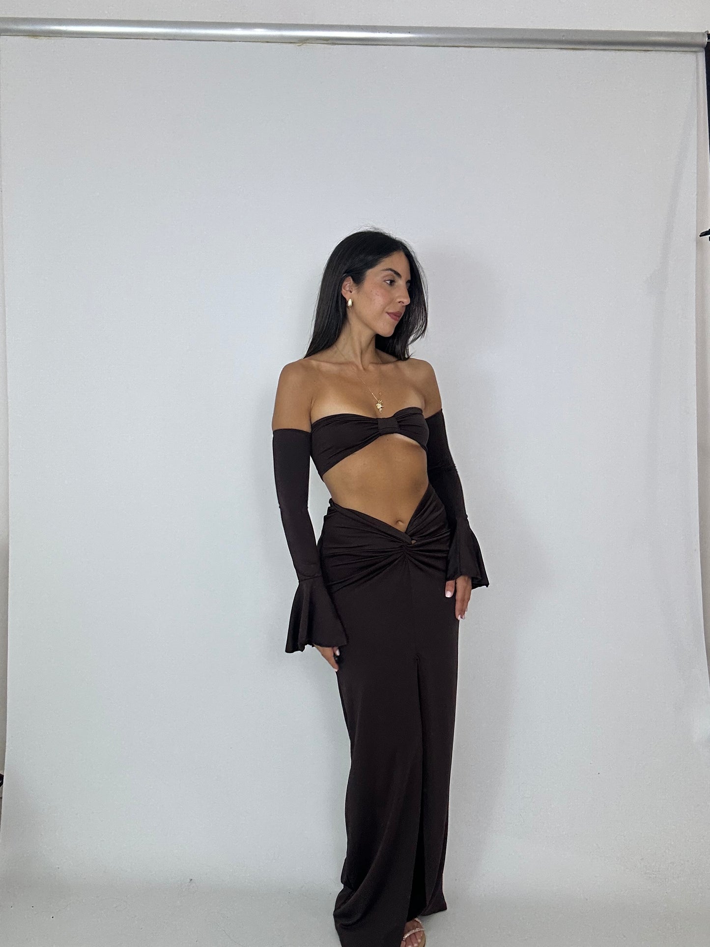Coordinato marrone top gonna