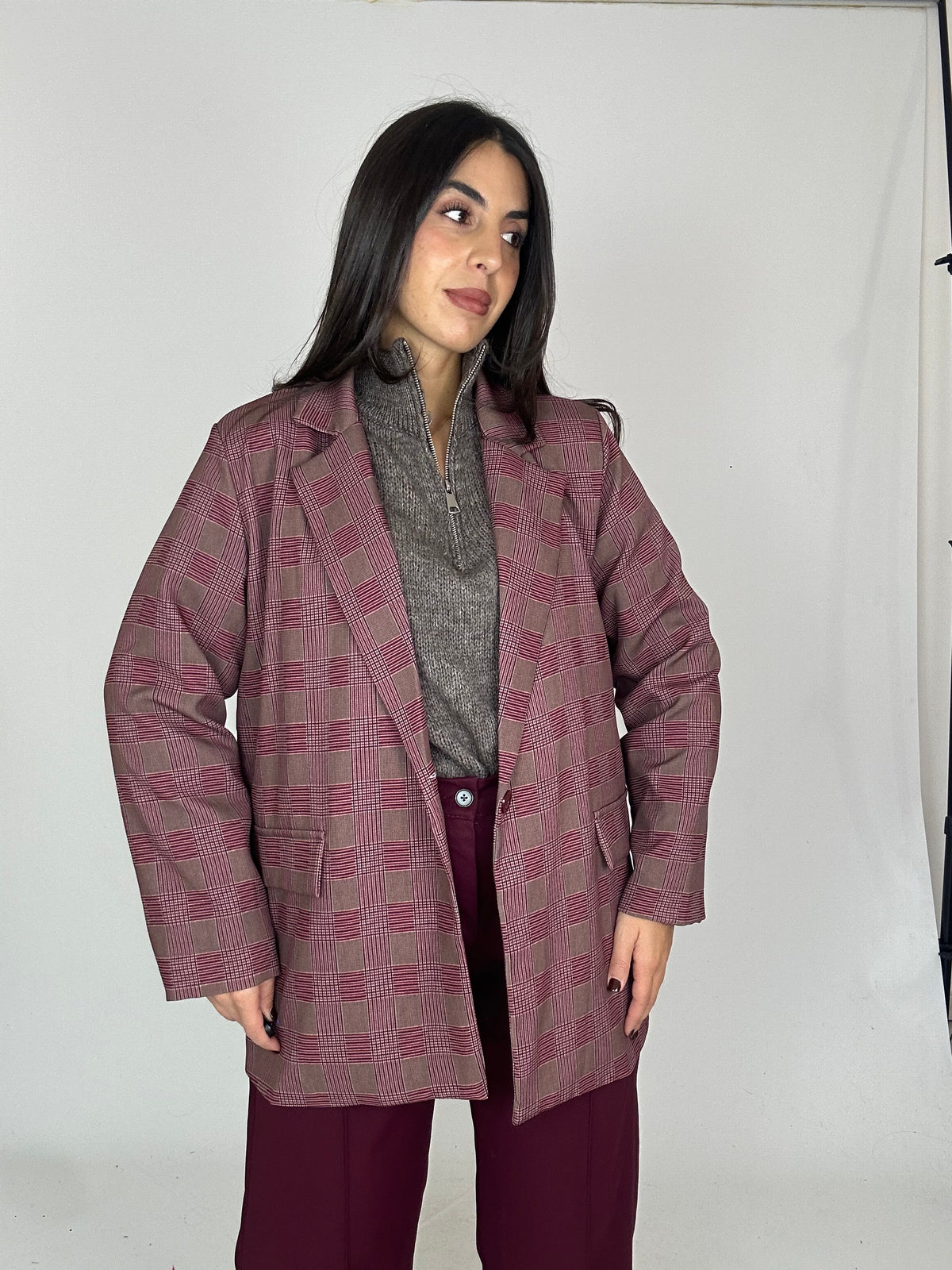 Giacca a quadri bordeaux