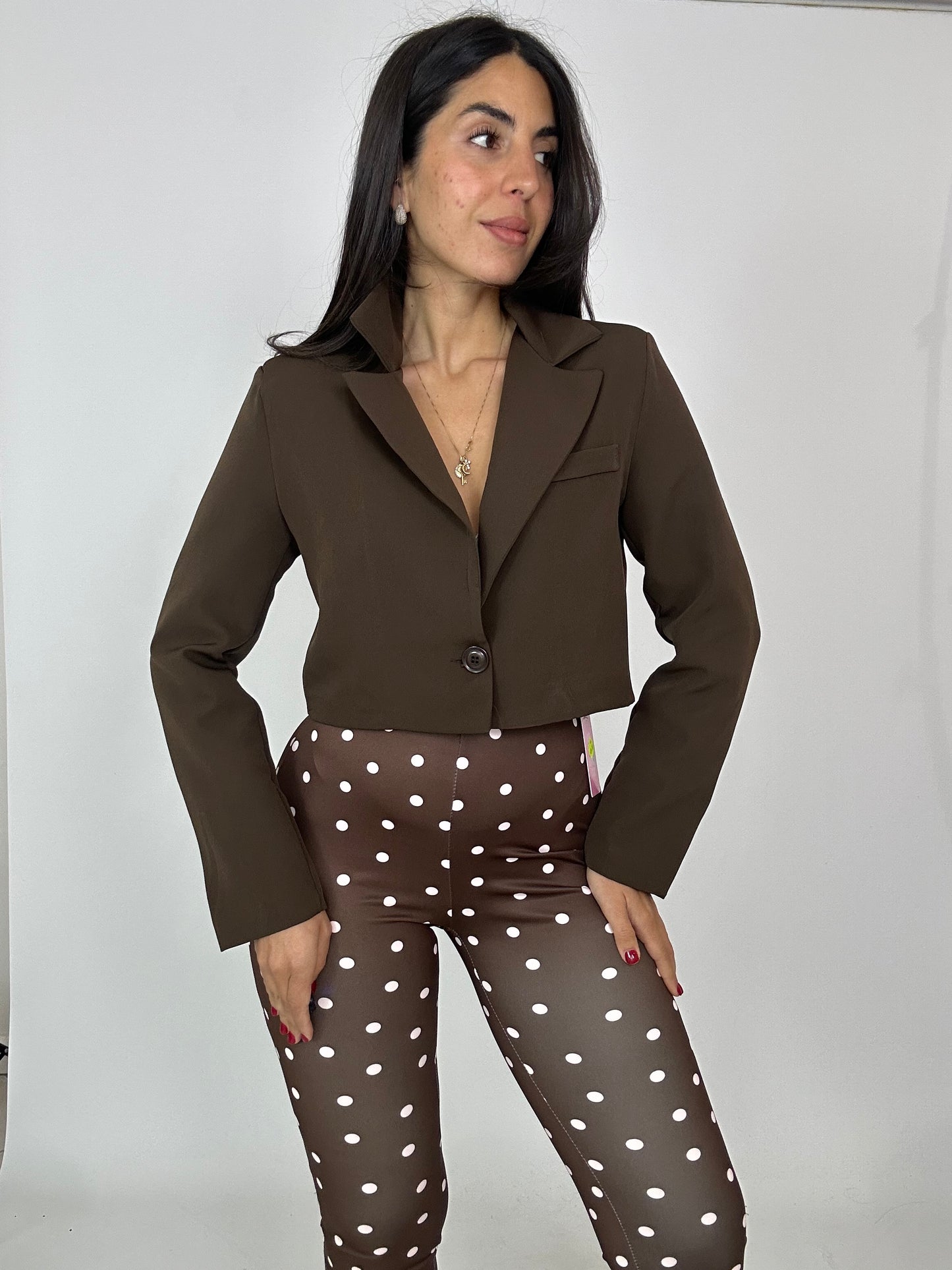 Blazer crop marrone