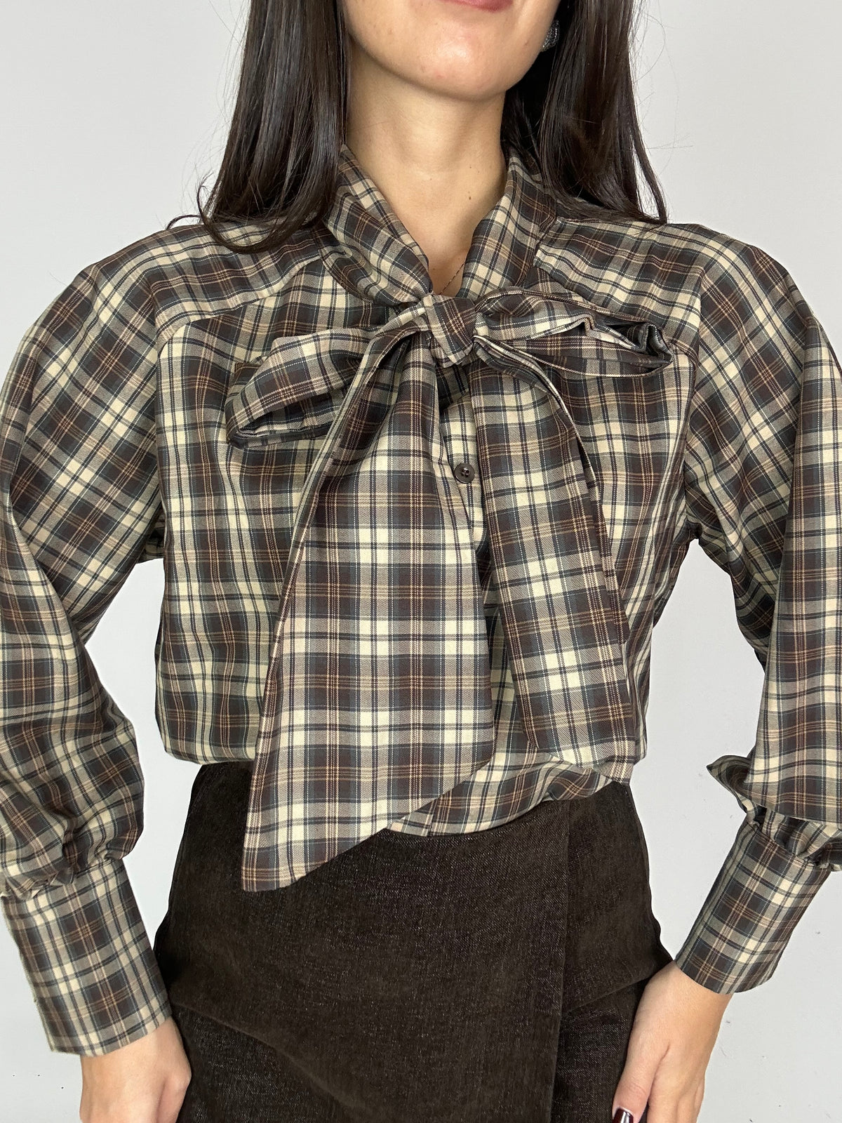 Camicia quadri con fiocco in cotone
