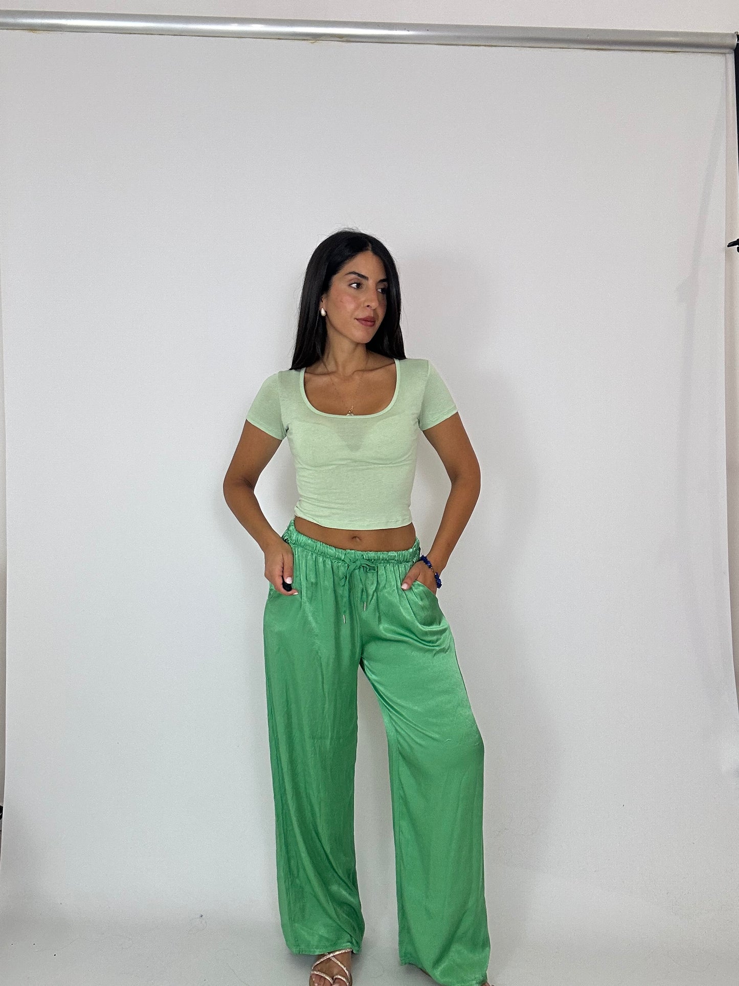 Pantalone in raso verde