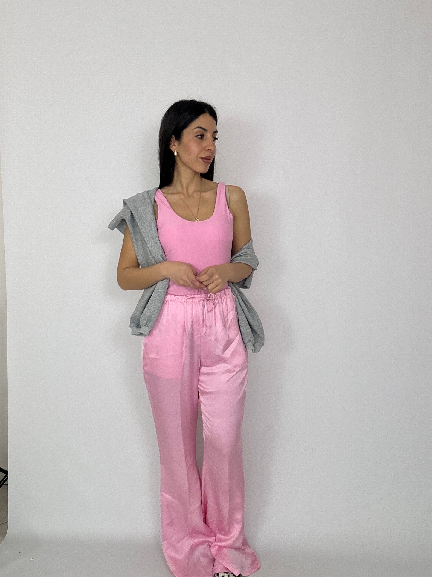 Pantalone in raso lumina rosa