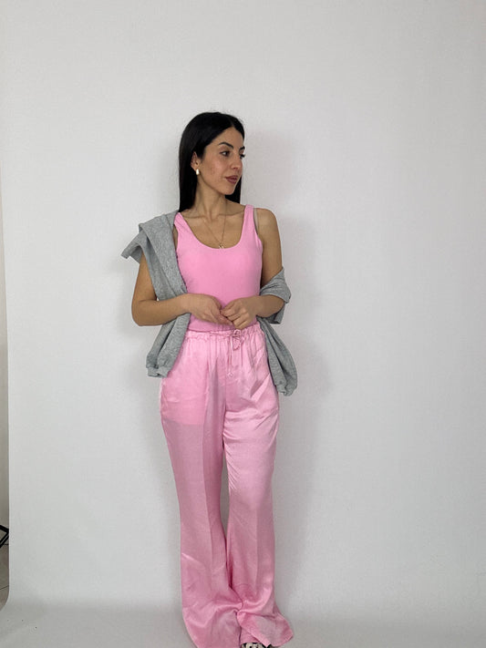 Pantalone in raso lumina rosa