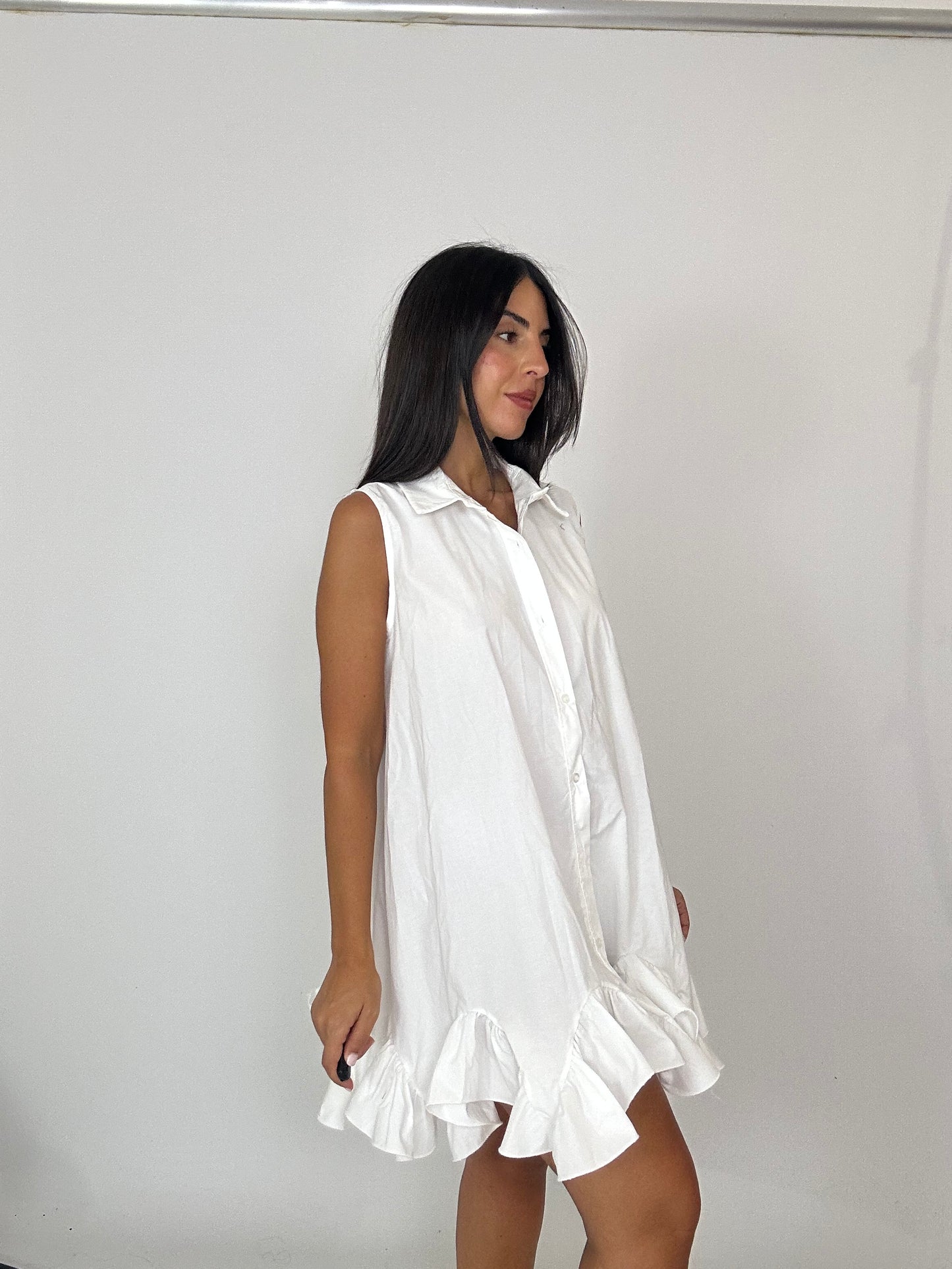 Abito camicia in cotone con balza