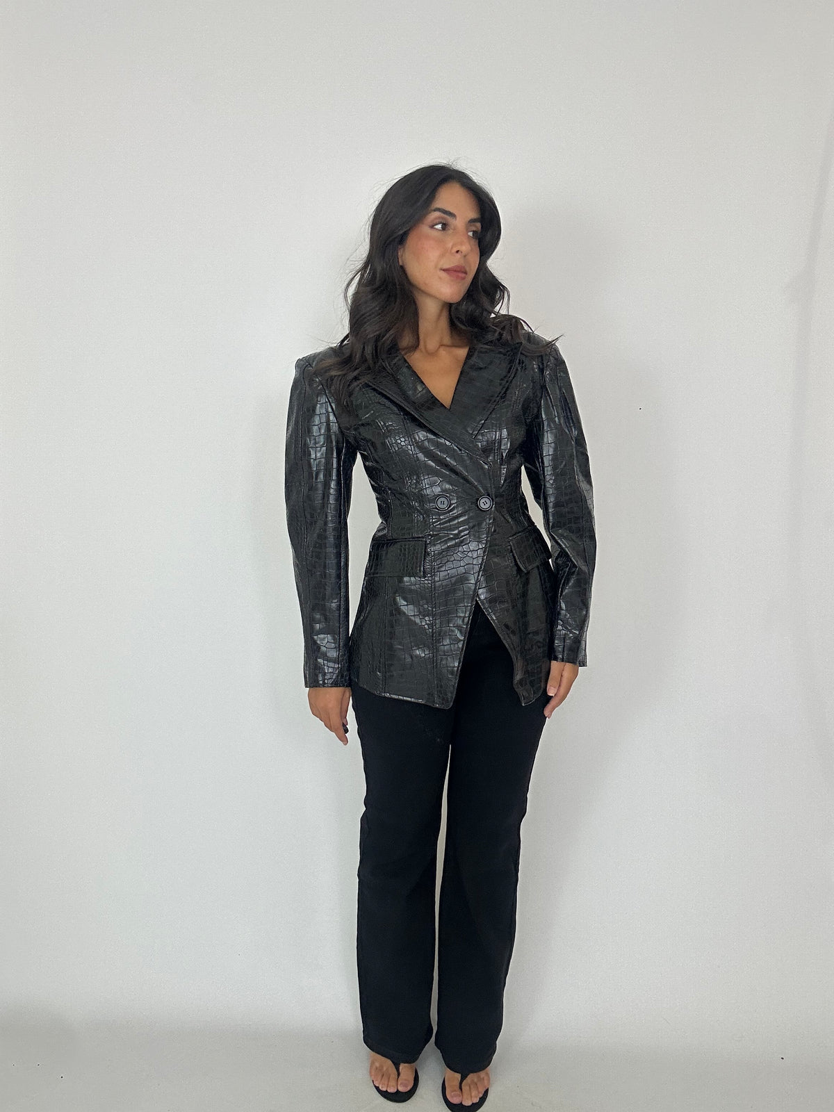 Blazer nero eco pelle avvitato