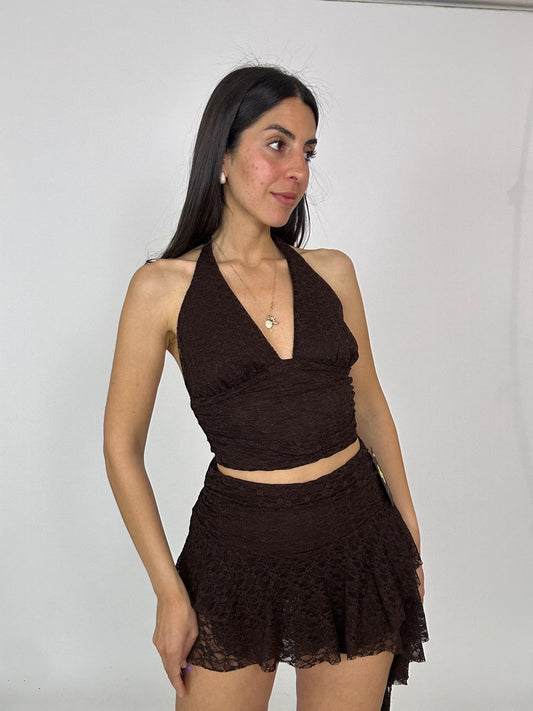 Coordinato marrone effetto merletto