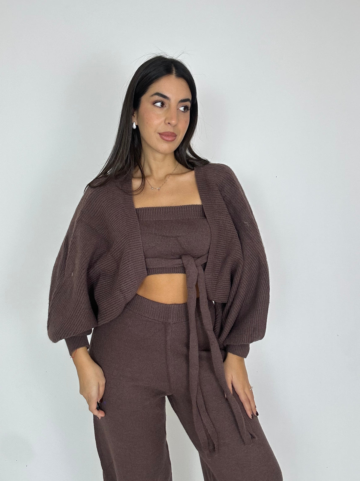 Coordinato lana marrone 3 pezzi