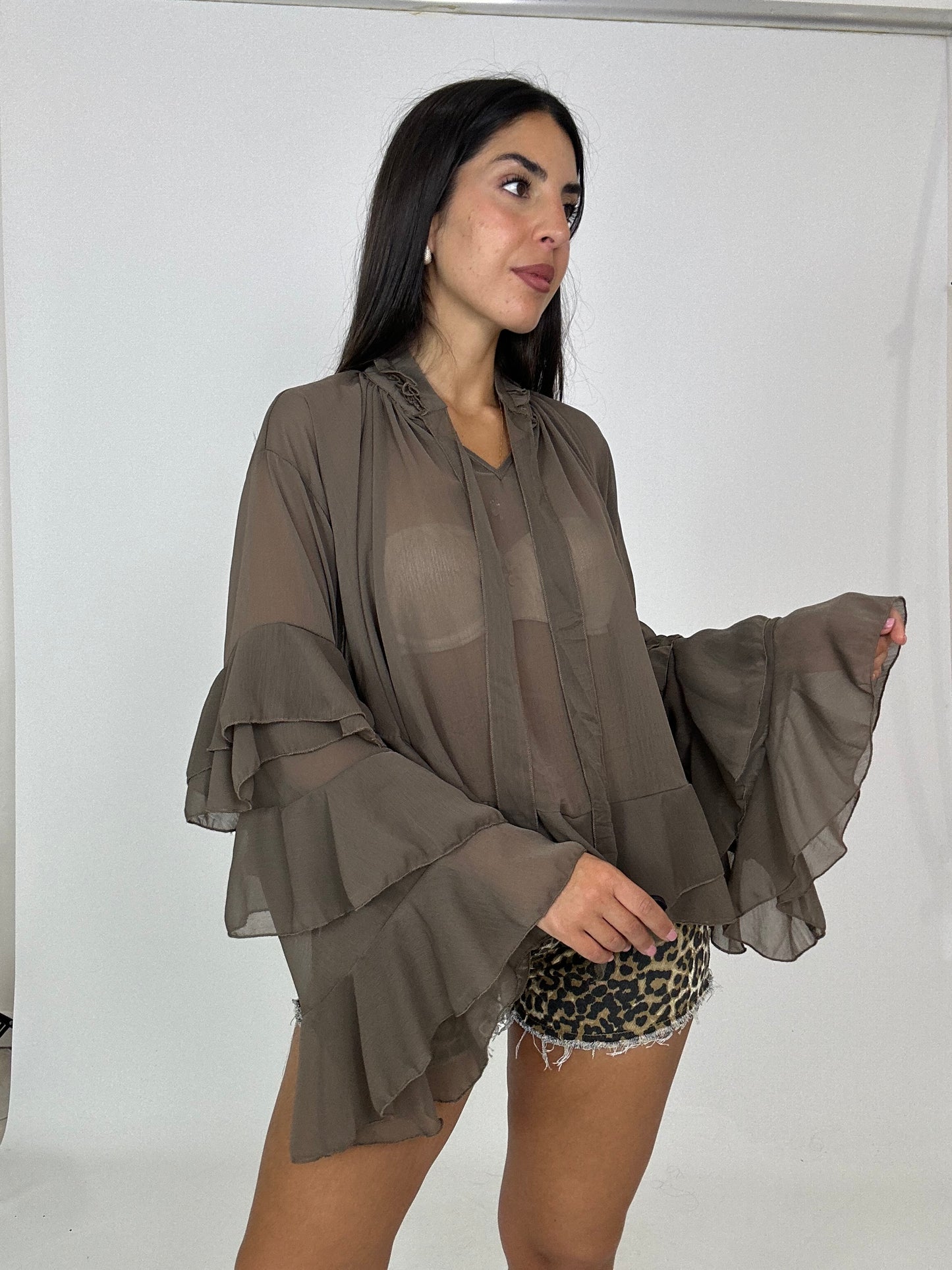 Camicia velata mattone