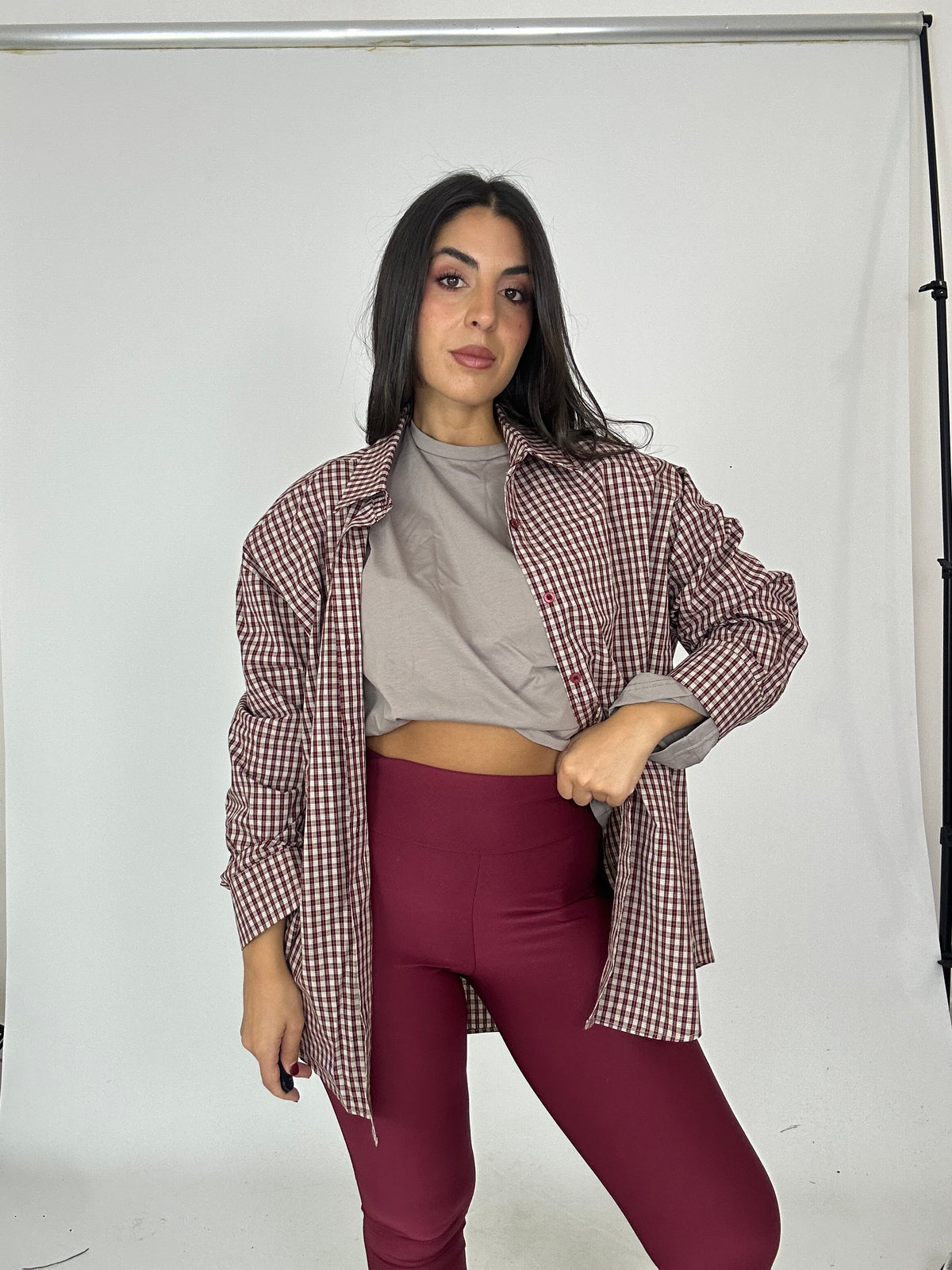 Camicia over  quadri con spalline