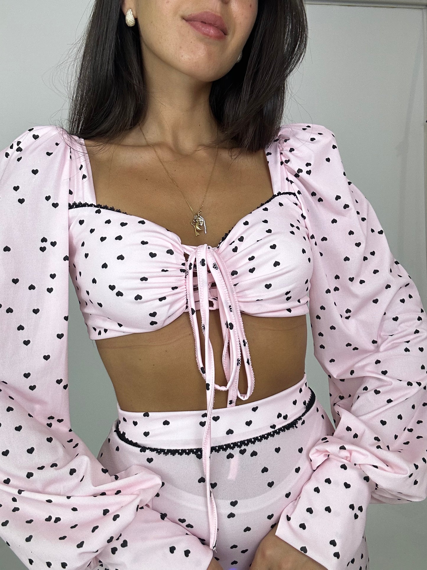 Coordinato gonna top cuori rosa
