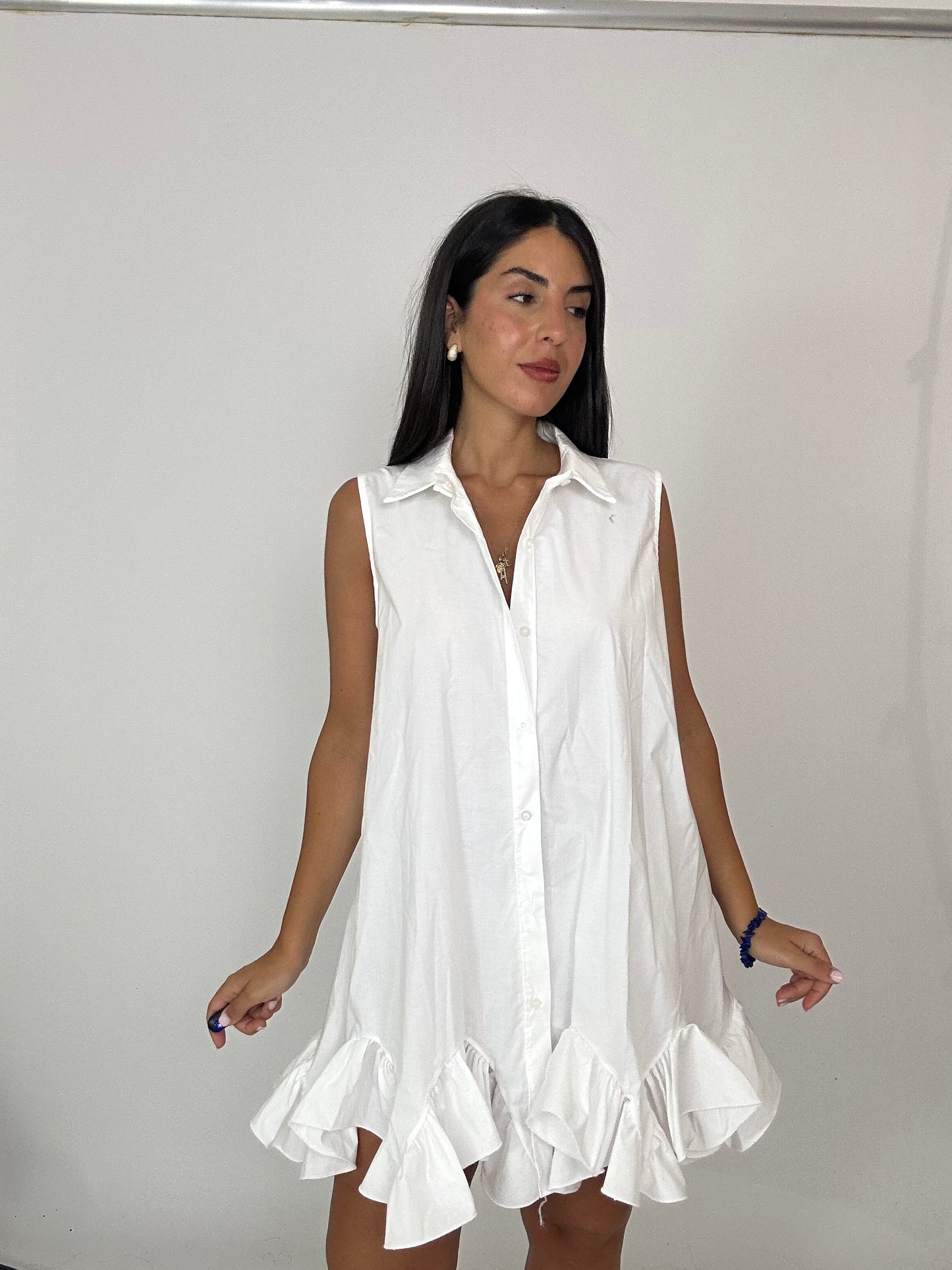 Abito camicia in cotone con balza
