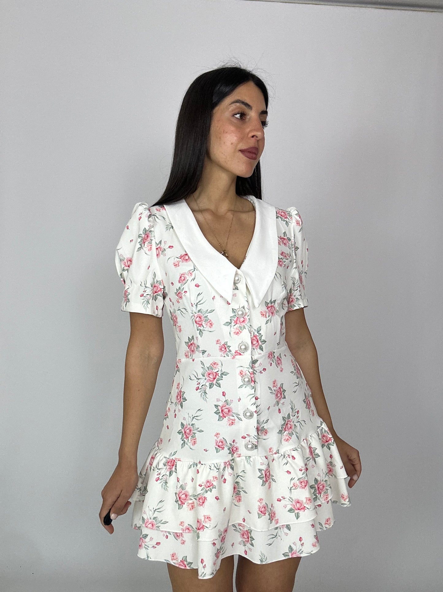 Vestito fiori con colletto