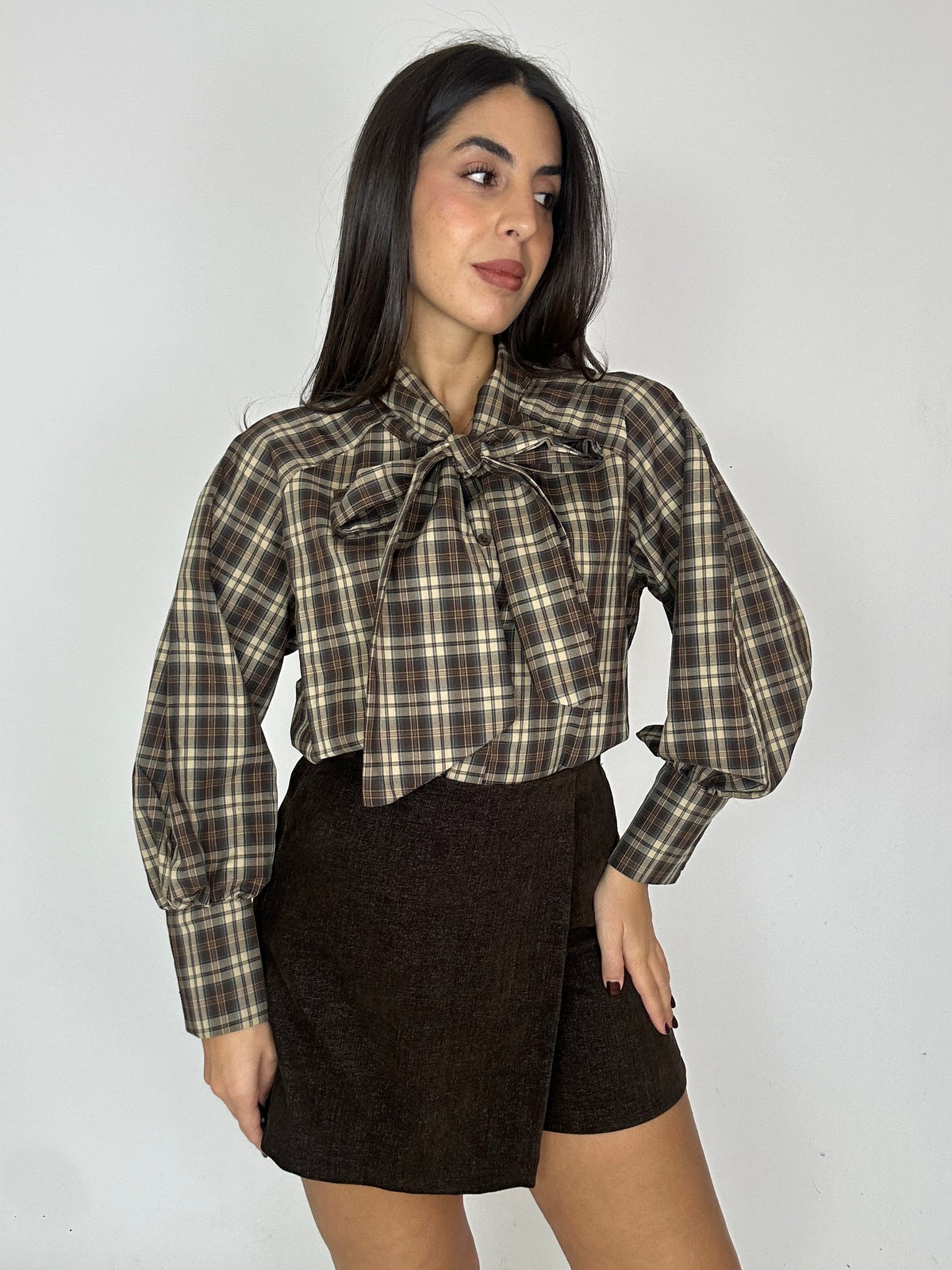 Camicia quadri con fiocco in cotone