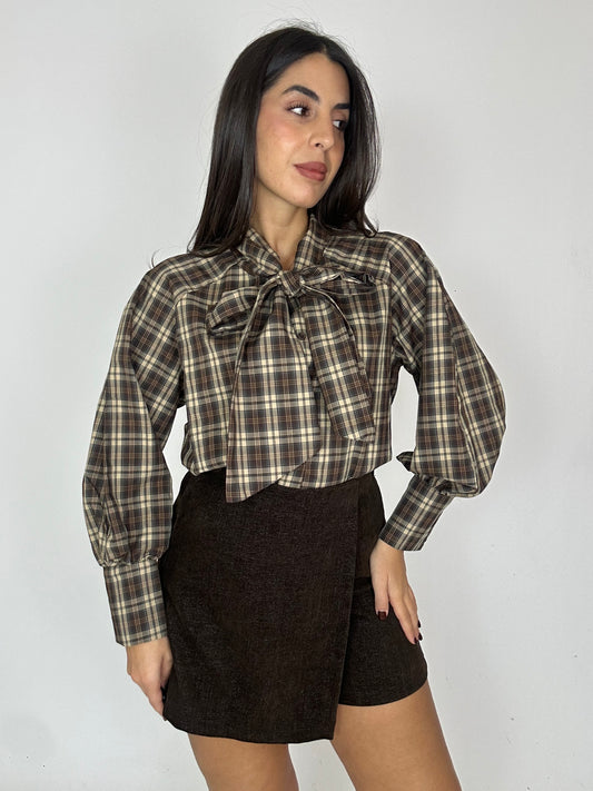 Camicia quadri con fiocco in cotone